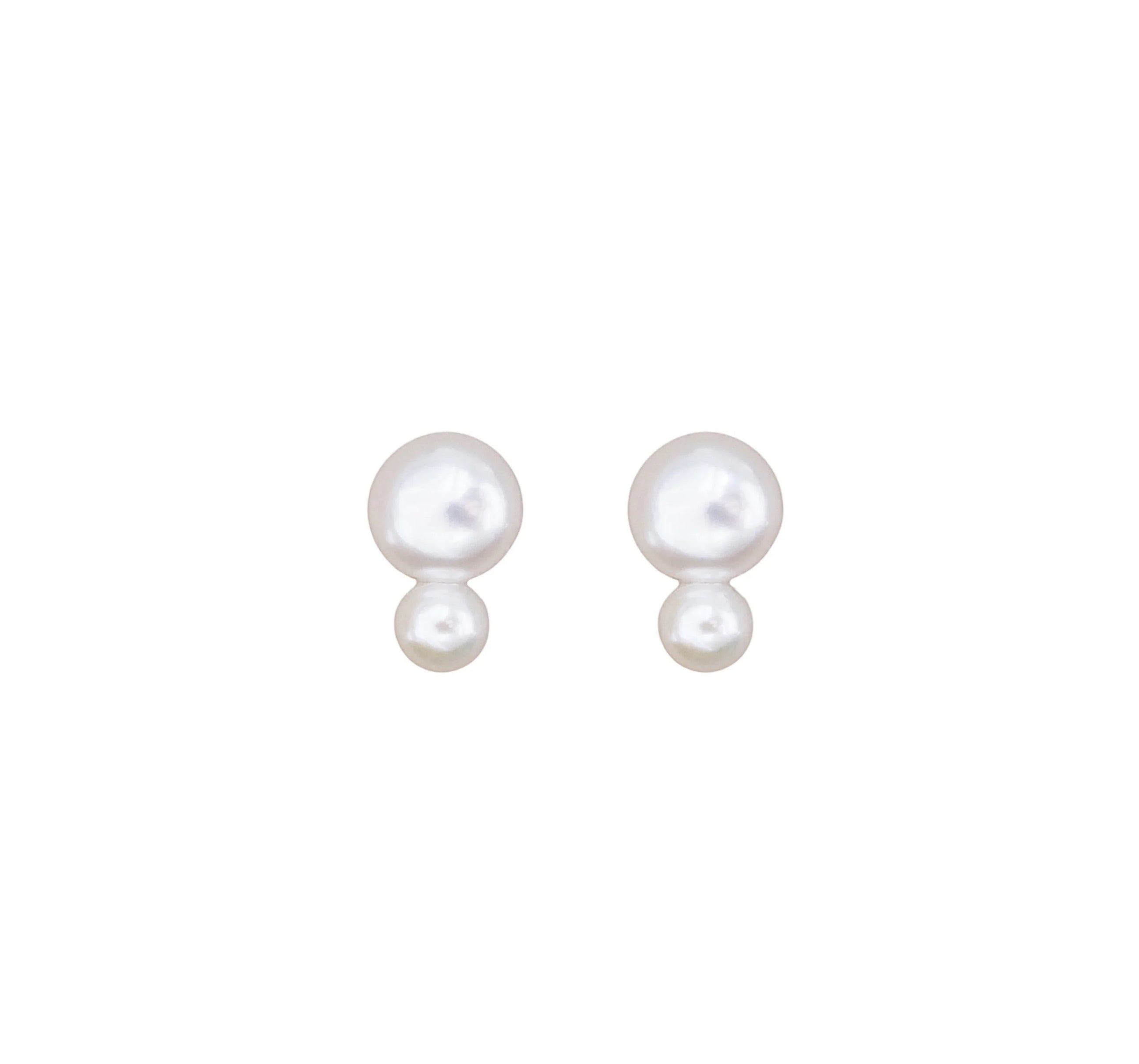 Silver Stud Earrings with Pearls "Double"