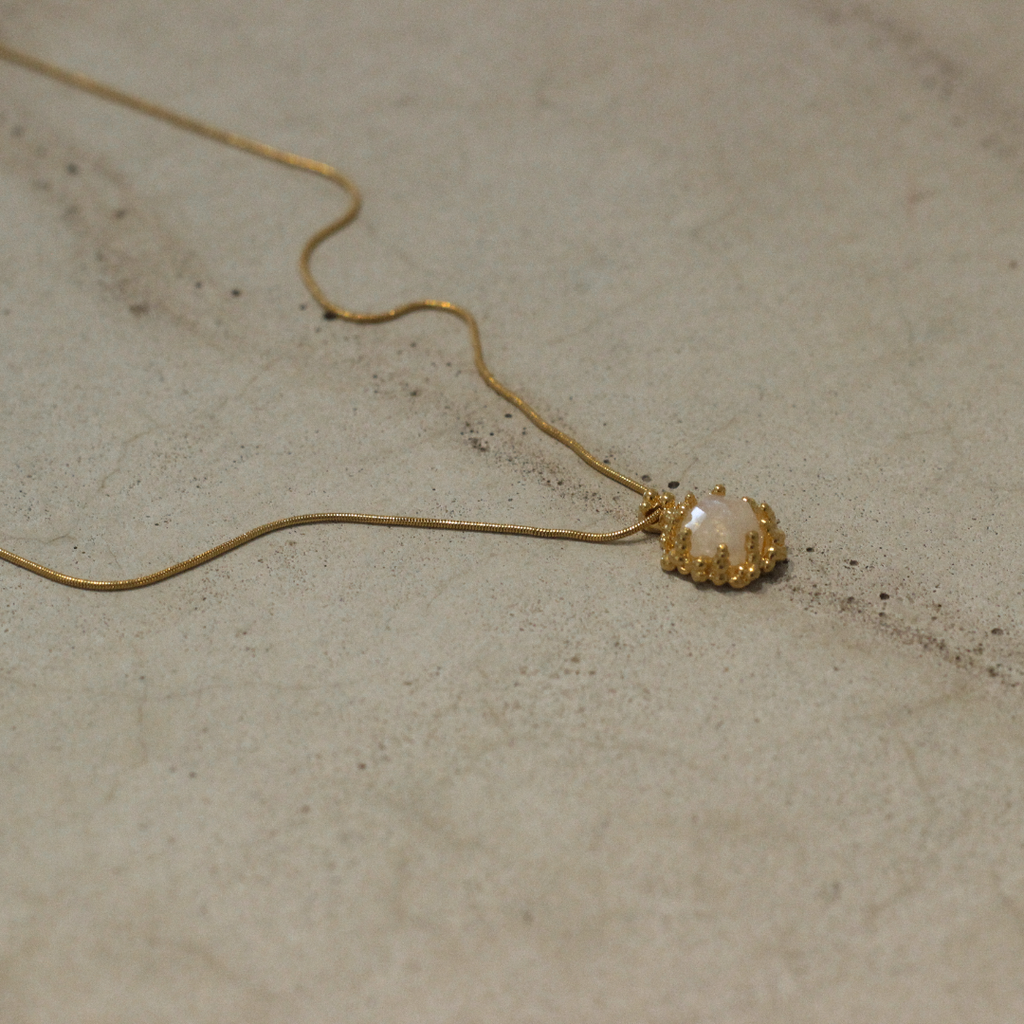 Gold Plated Silver Necklace "Coral Golden Fool Moon"