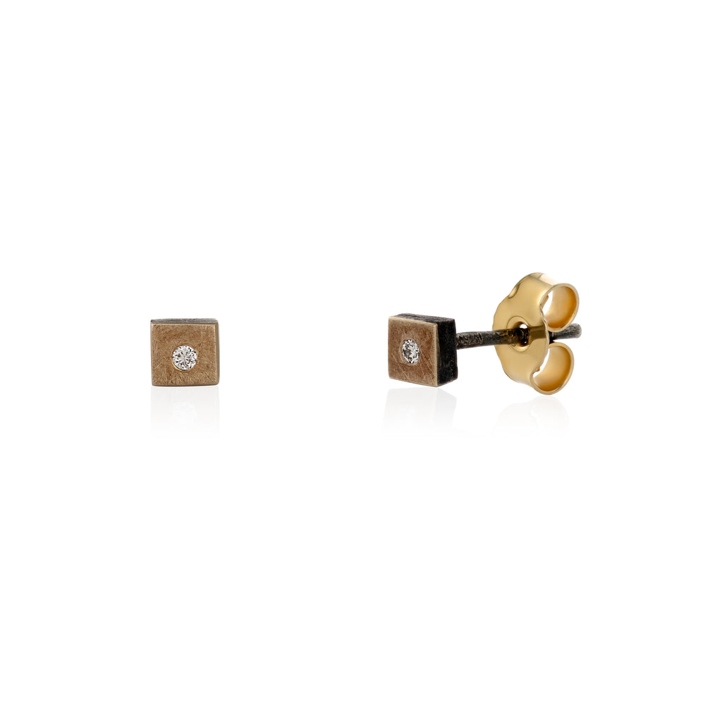 Gold Square Earrings with Diamonds