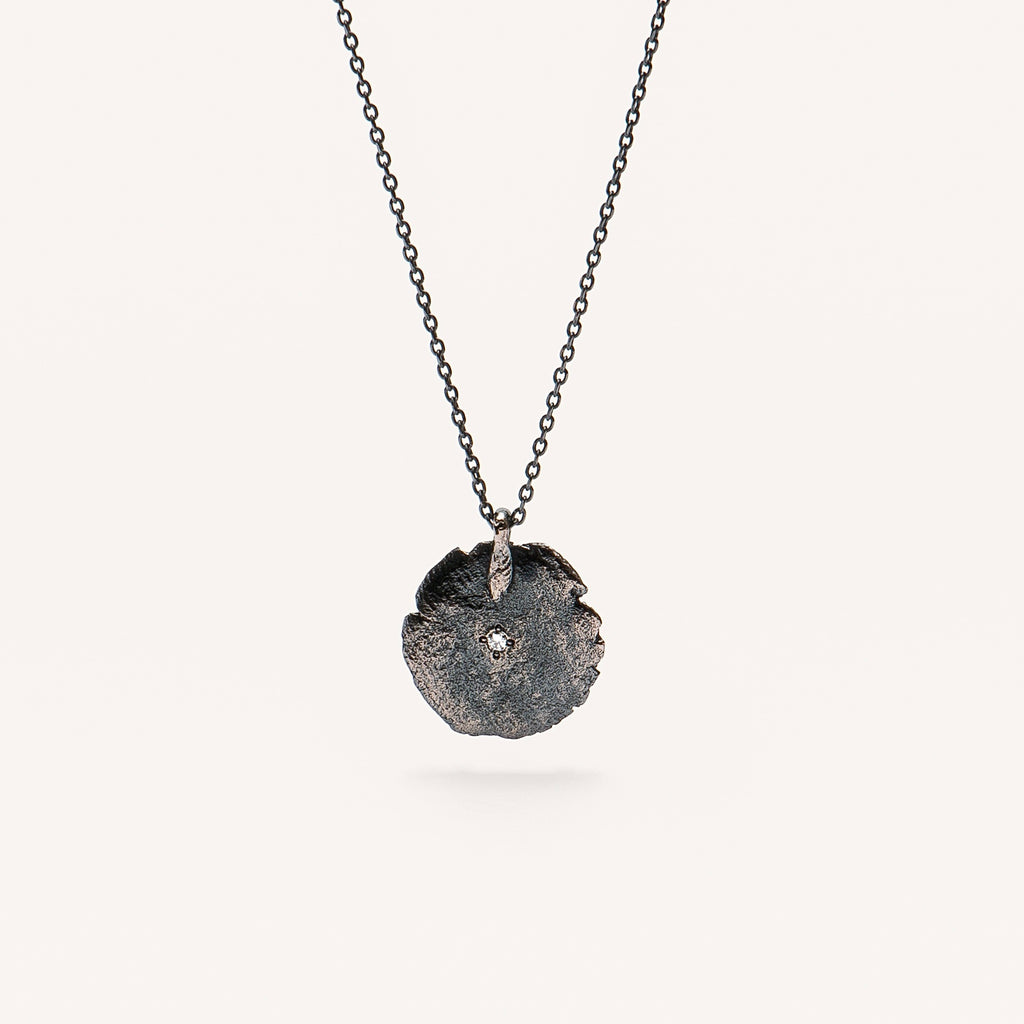 Oxidized Silver & Diamond Necklace "Small Fingerprint"