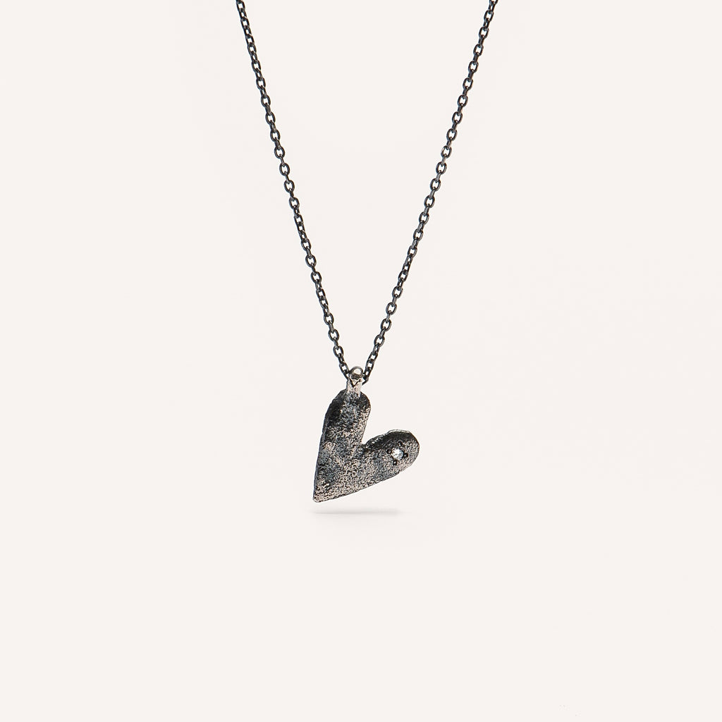 Oxidized Silver & Diamond Necklace "Heart"