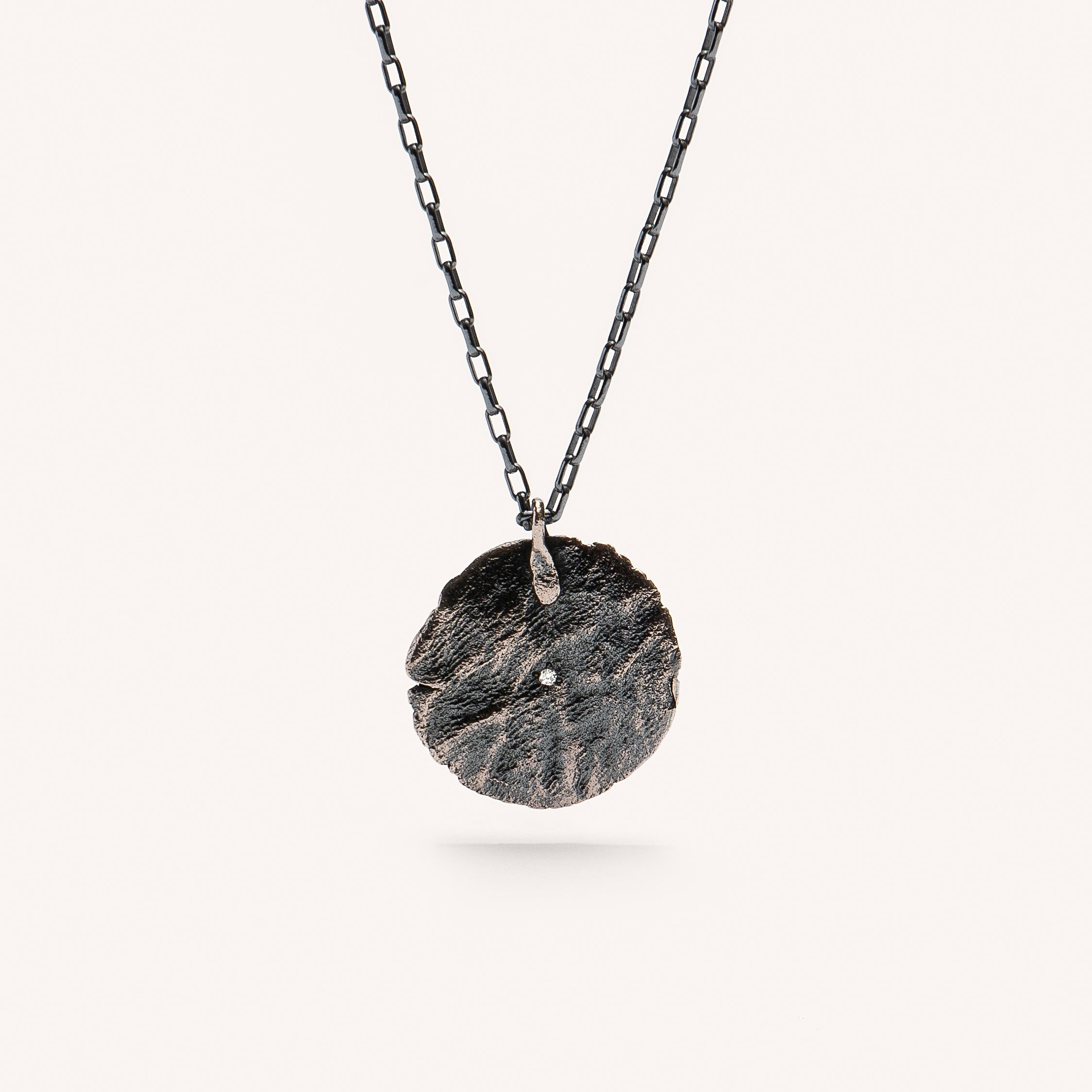 Oxidized Silver & Diamond Necklace "Fingerprint"
