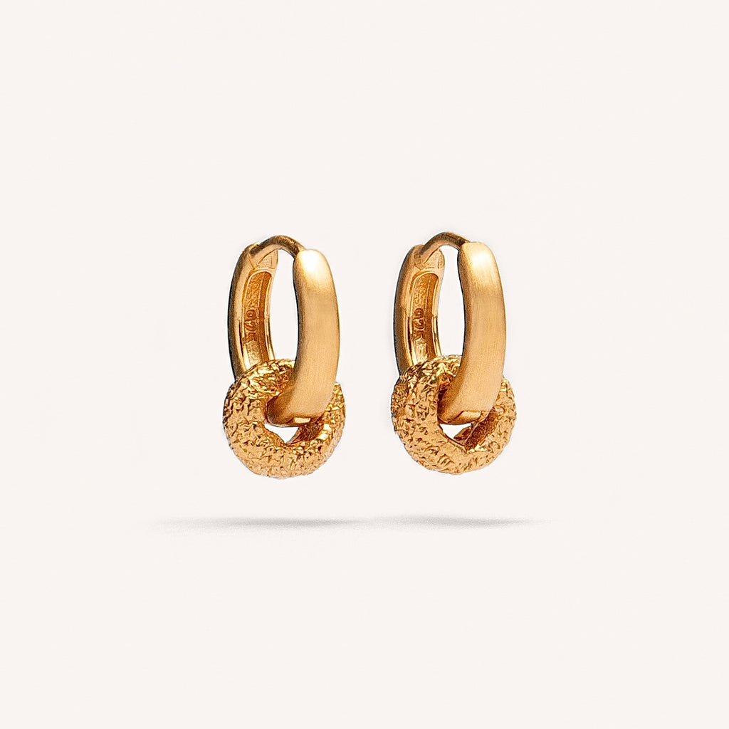 Gold Plated Silver Hoops with Rough Texture