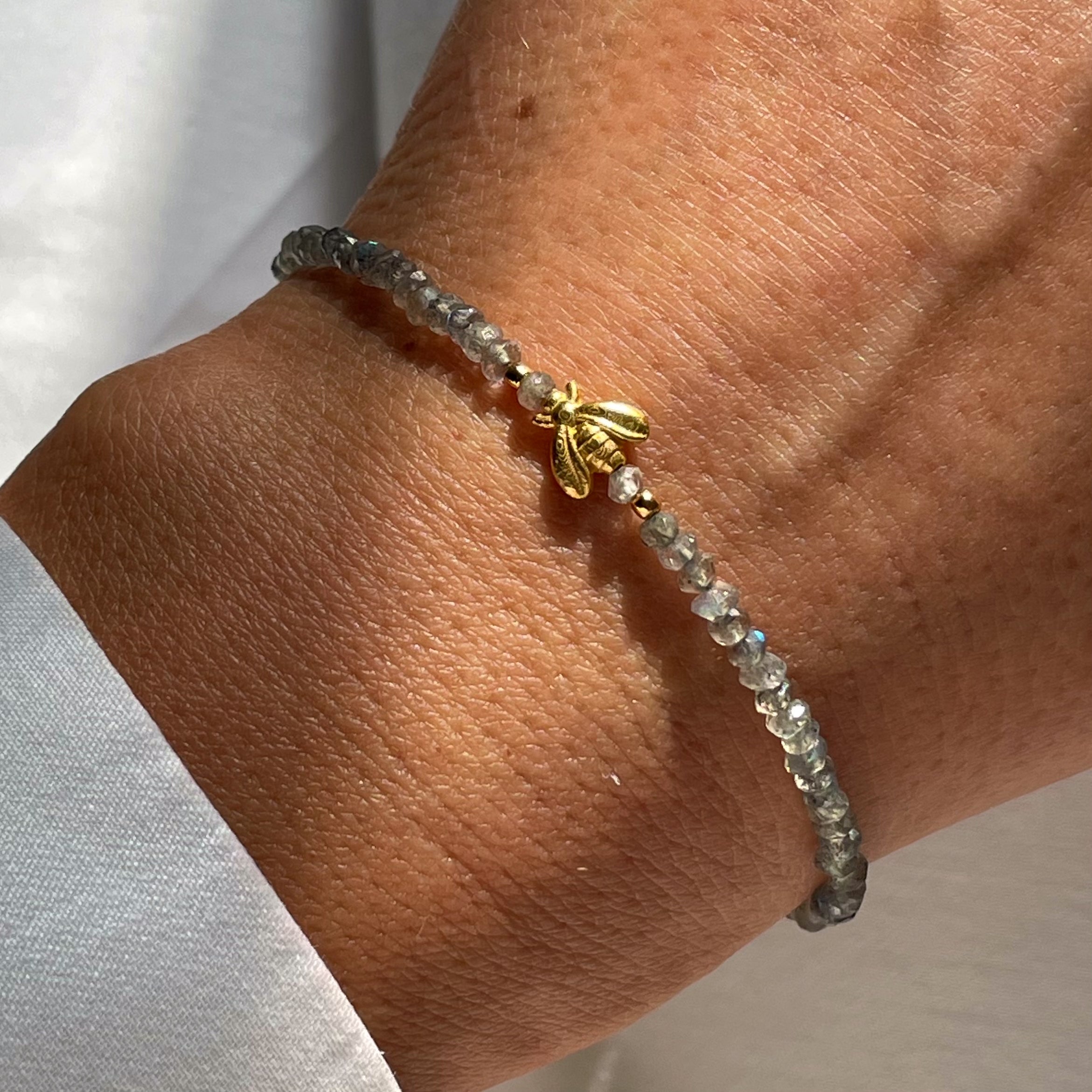Gold Plated Silver Bracelet with Labradorites "Bee"