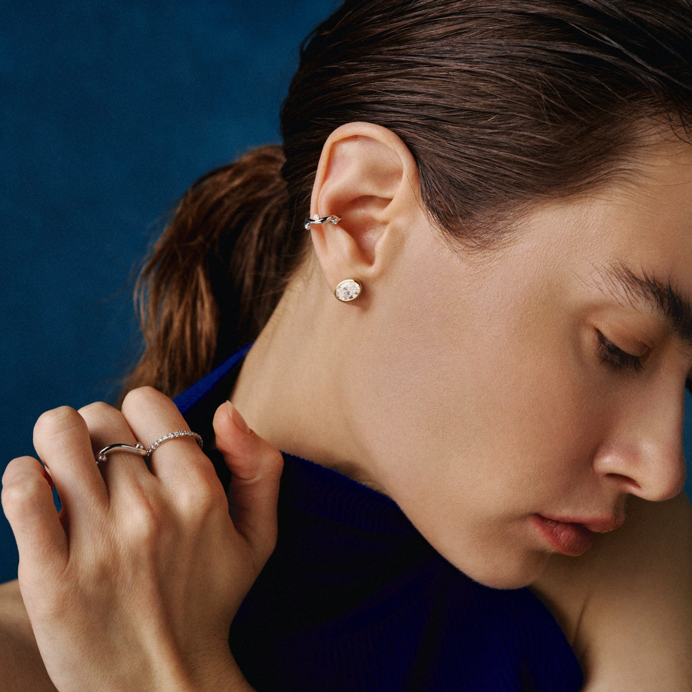 Rose Gold Ear Cuff with Diamonds "Bare Souls. Sole-Thread"