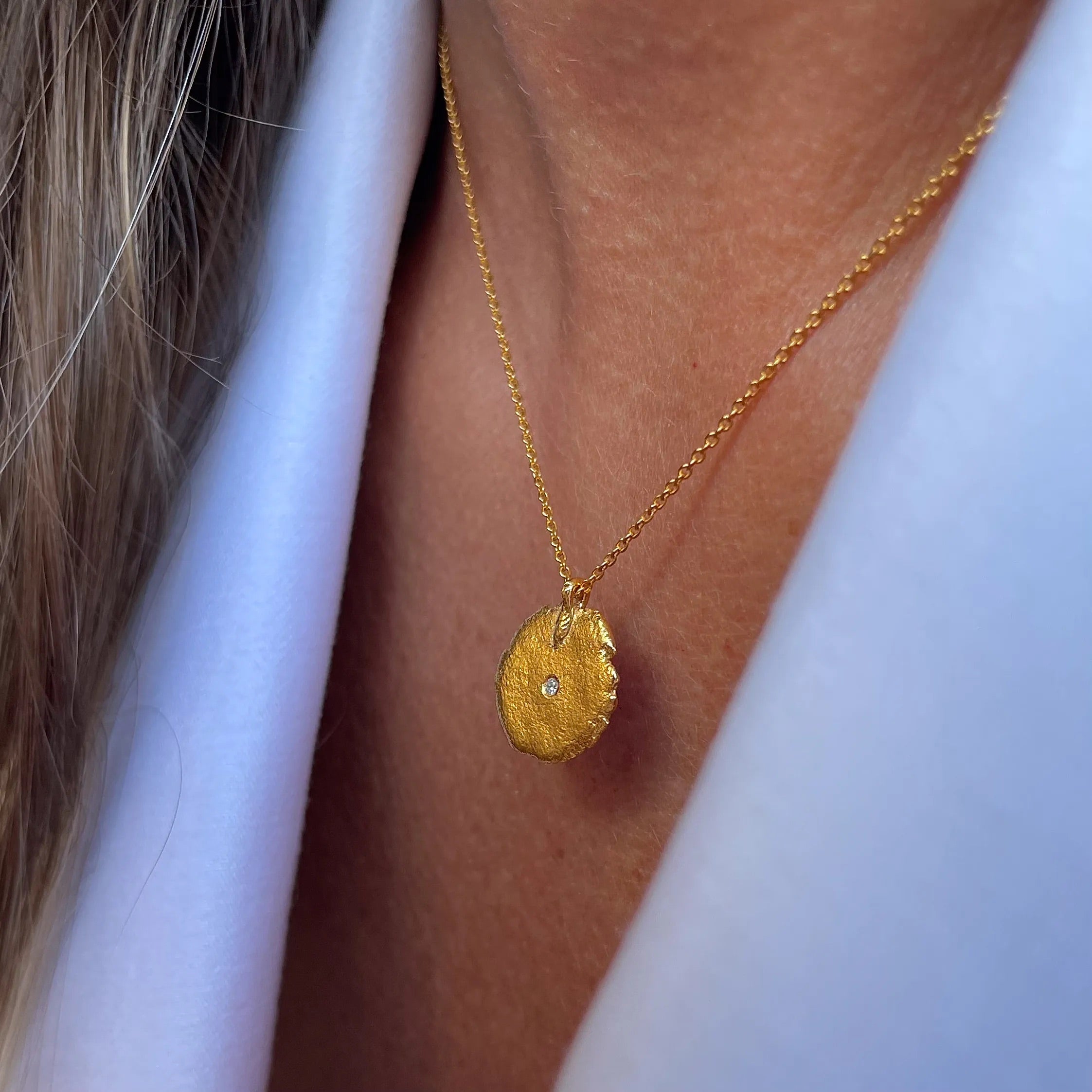 Gold Plated Silver Necklace with Diamond "Small Fingerprint"