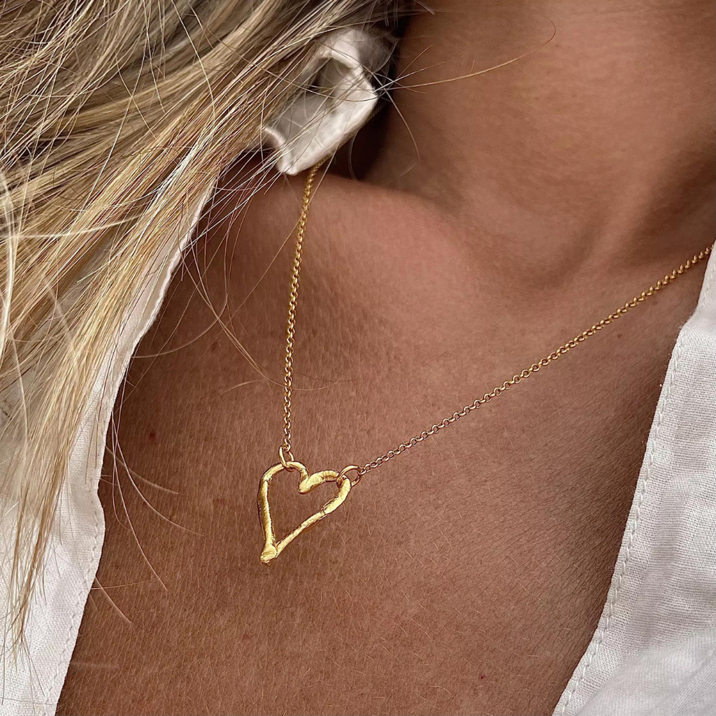 Gold Plated Silver Necklace "Fingerprint Thick Heart"