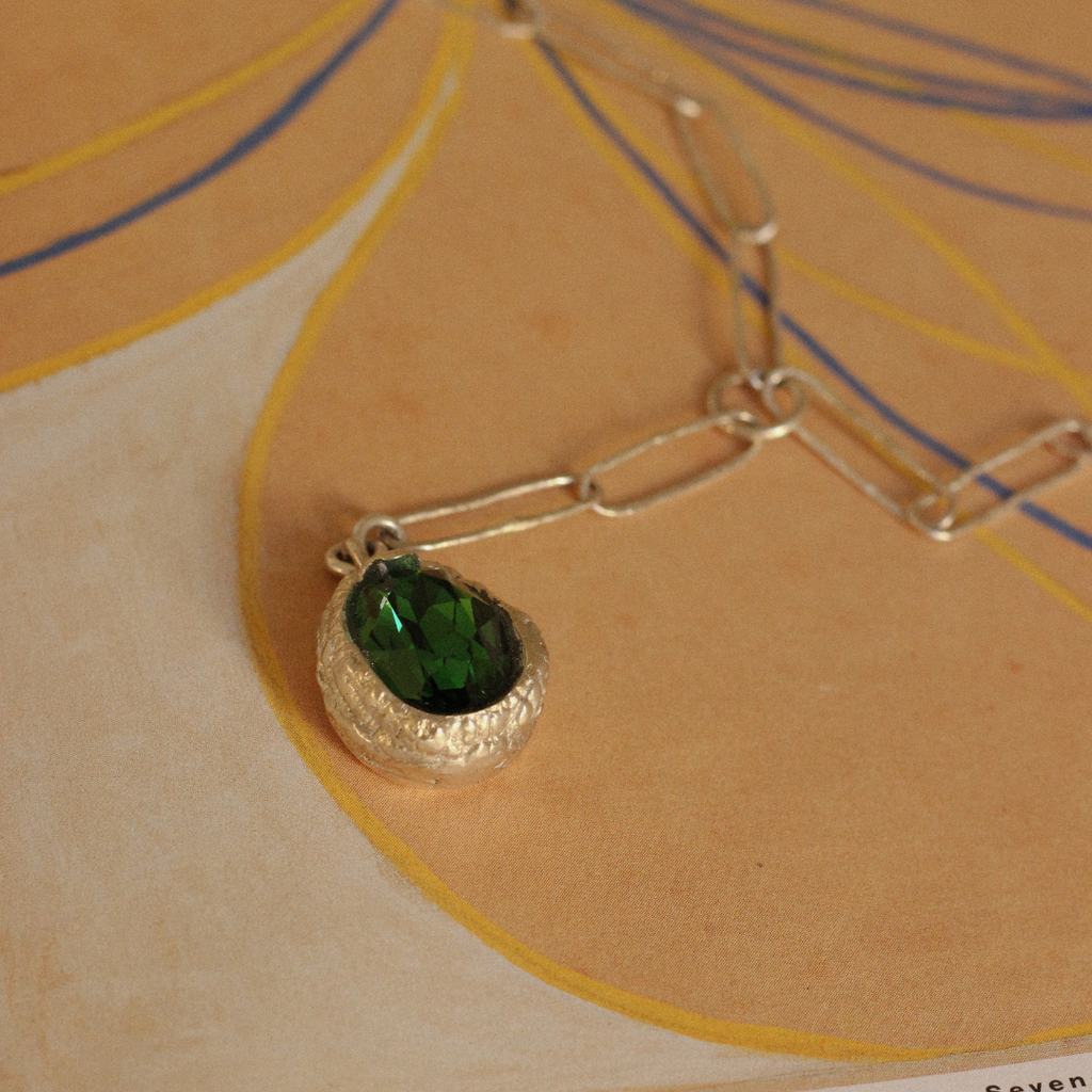 Silver Necklace With Green Swarovski Stone