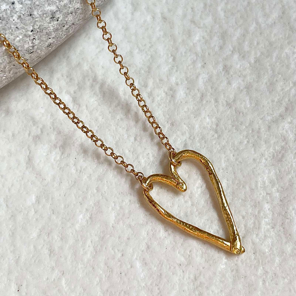Gold Plated Silver Necklace "Fingerprint Thick Heart"