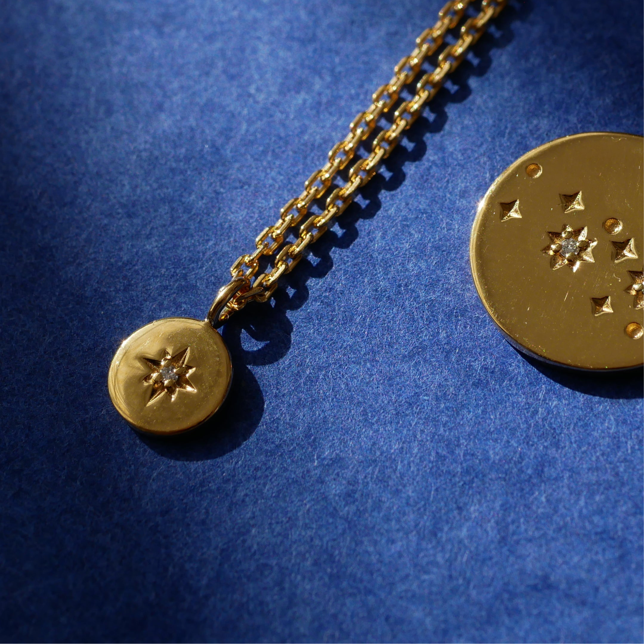 Gold Plated Silver Necklace with Diamond "North Star"