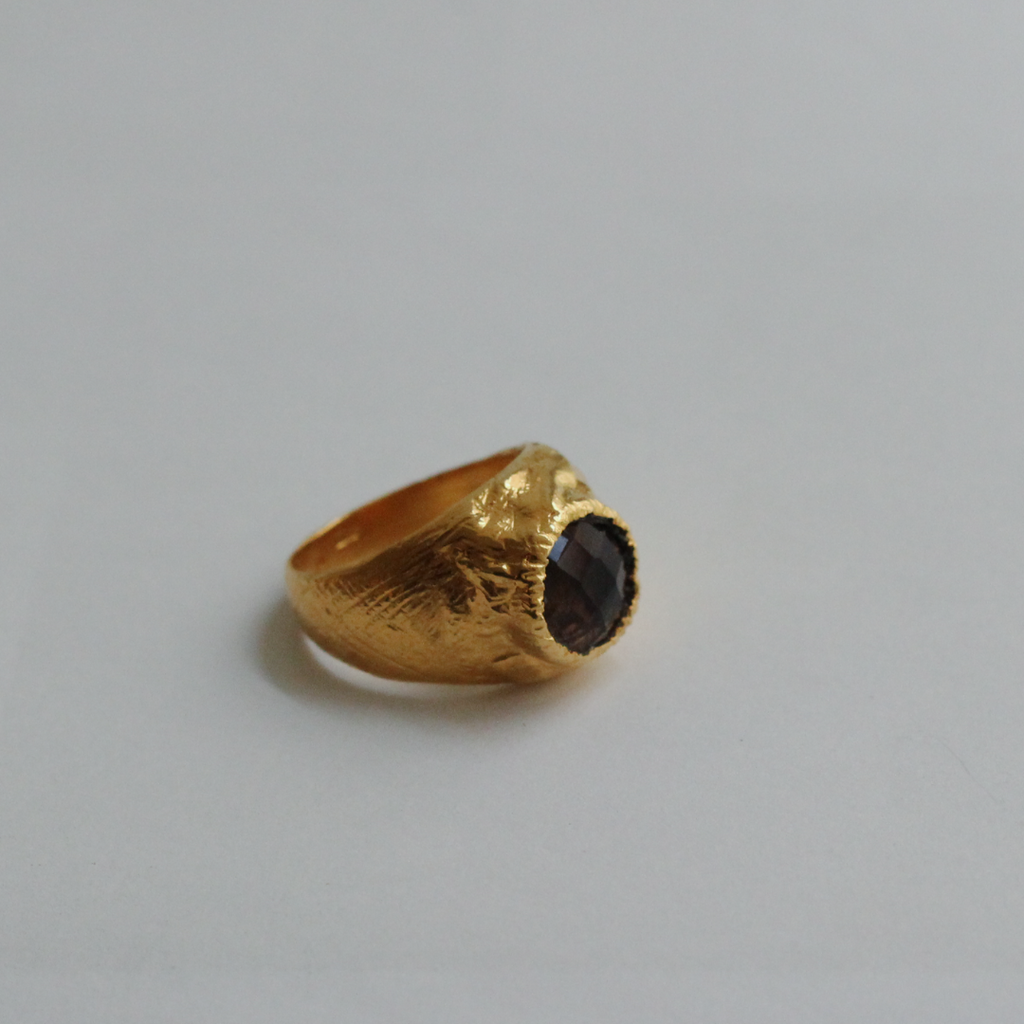 Gold Plated Silver & Quartz Ring