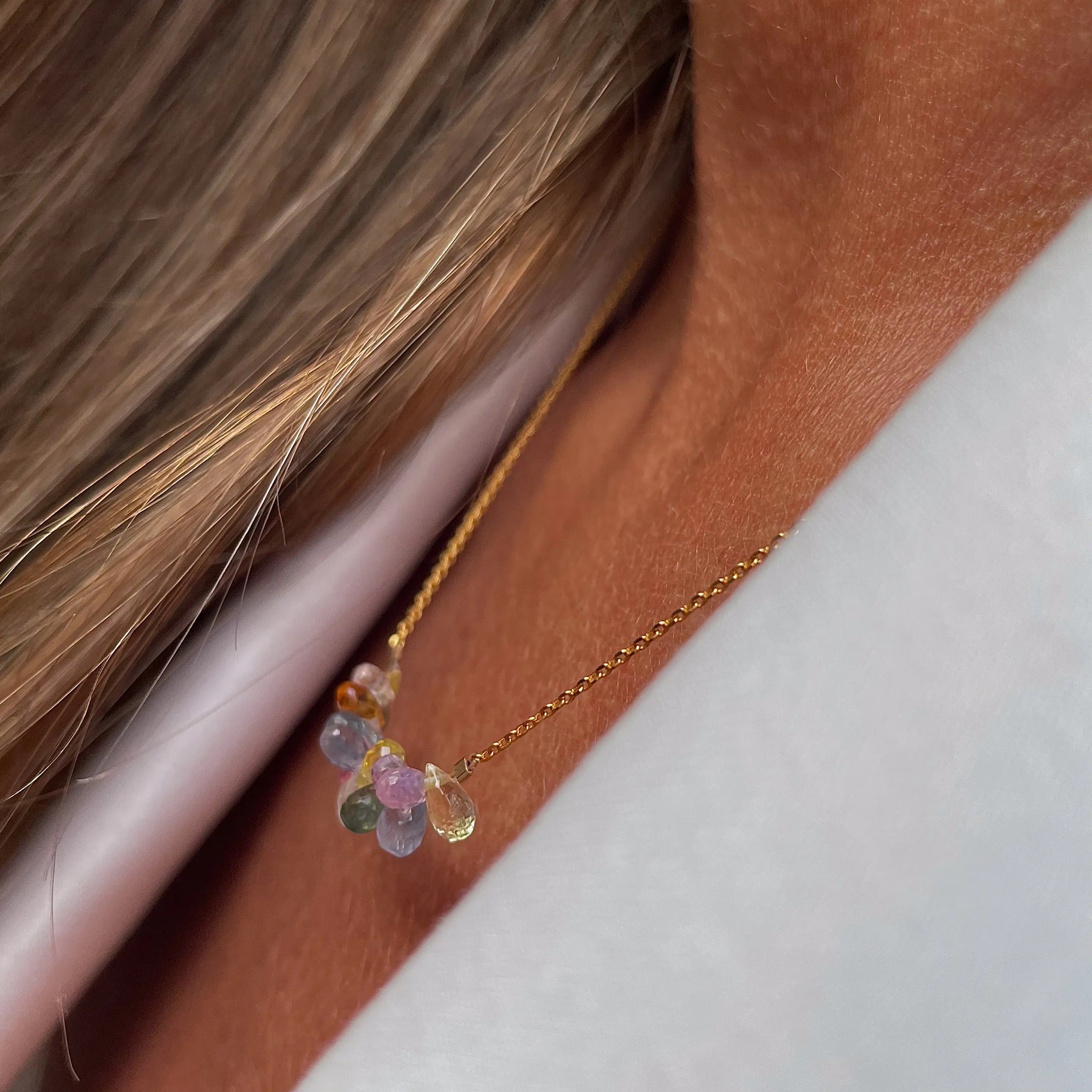 Gold Plated Silver Necklace with Sapphires "Multi Sapphire"