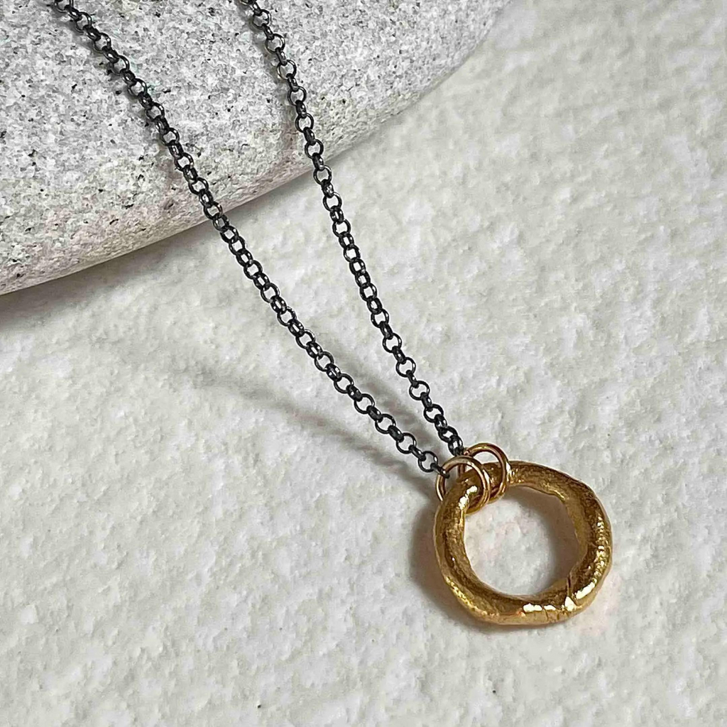 Gold Plated / Oxidized Silver Necklace "Small Fingerprint Circle"
