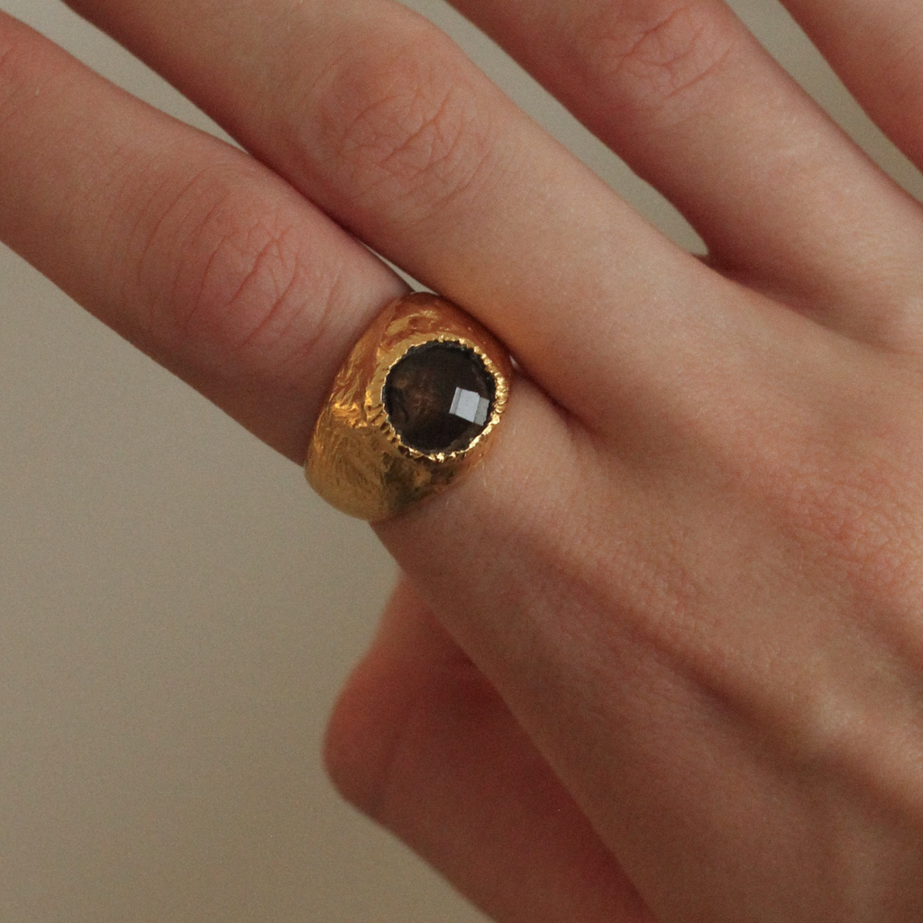 Gold Plated Silver & Quartz Ring