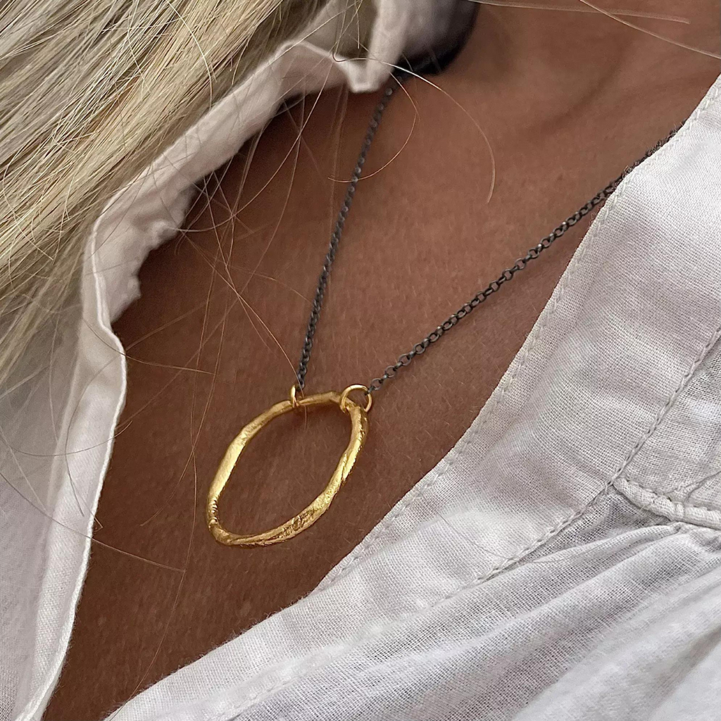Gold Plated / Oxidized Silver Necklace "Big Circle"