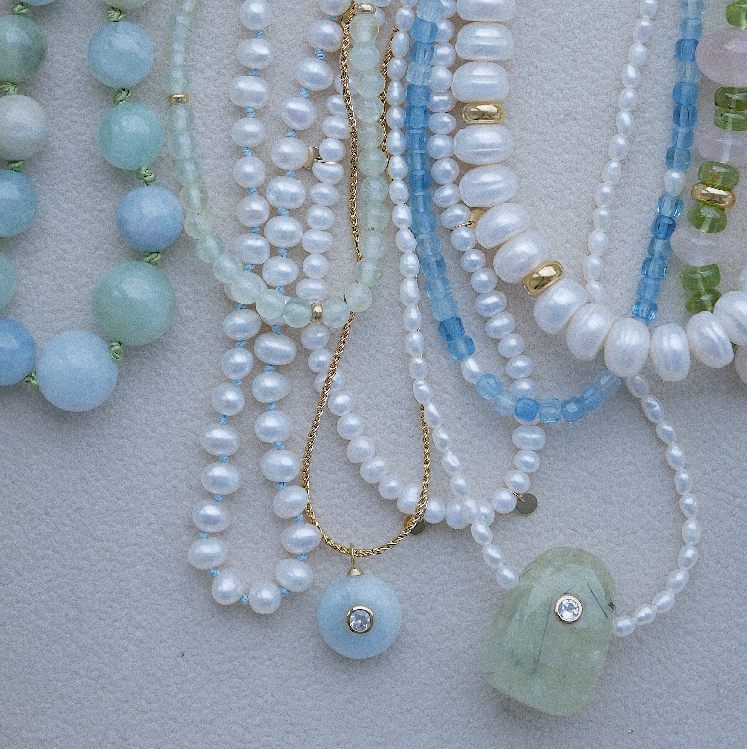 Gold Plated Silver Necklace with Aquamarine and Topaz "Paradise Sky"