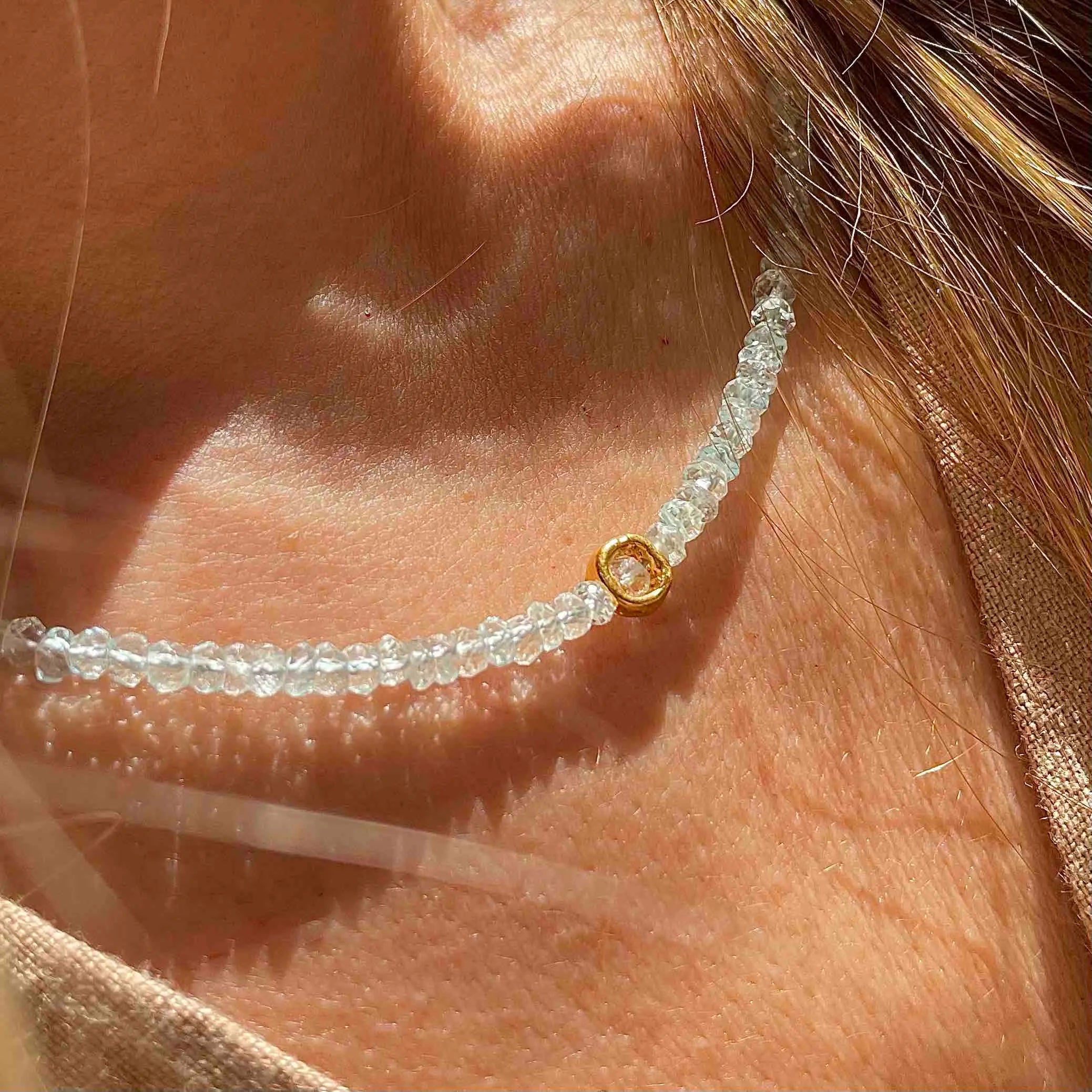 Gold Plated Silver Necklace with Aquamarine "Circle"