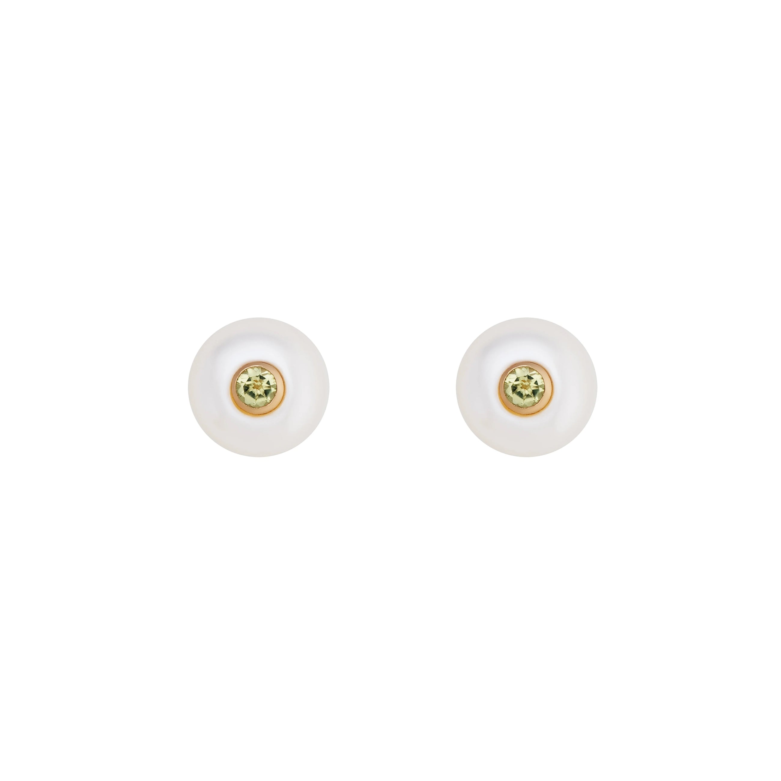 Gold Plated Silver Stud Earrings with Pearls and Peridot "Fiona"