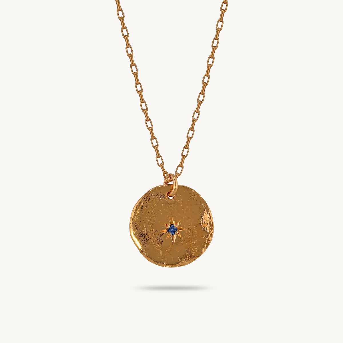 Gold Plated Silver Necklace with Blue Sapphire "Star", Large