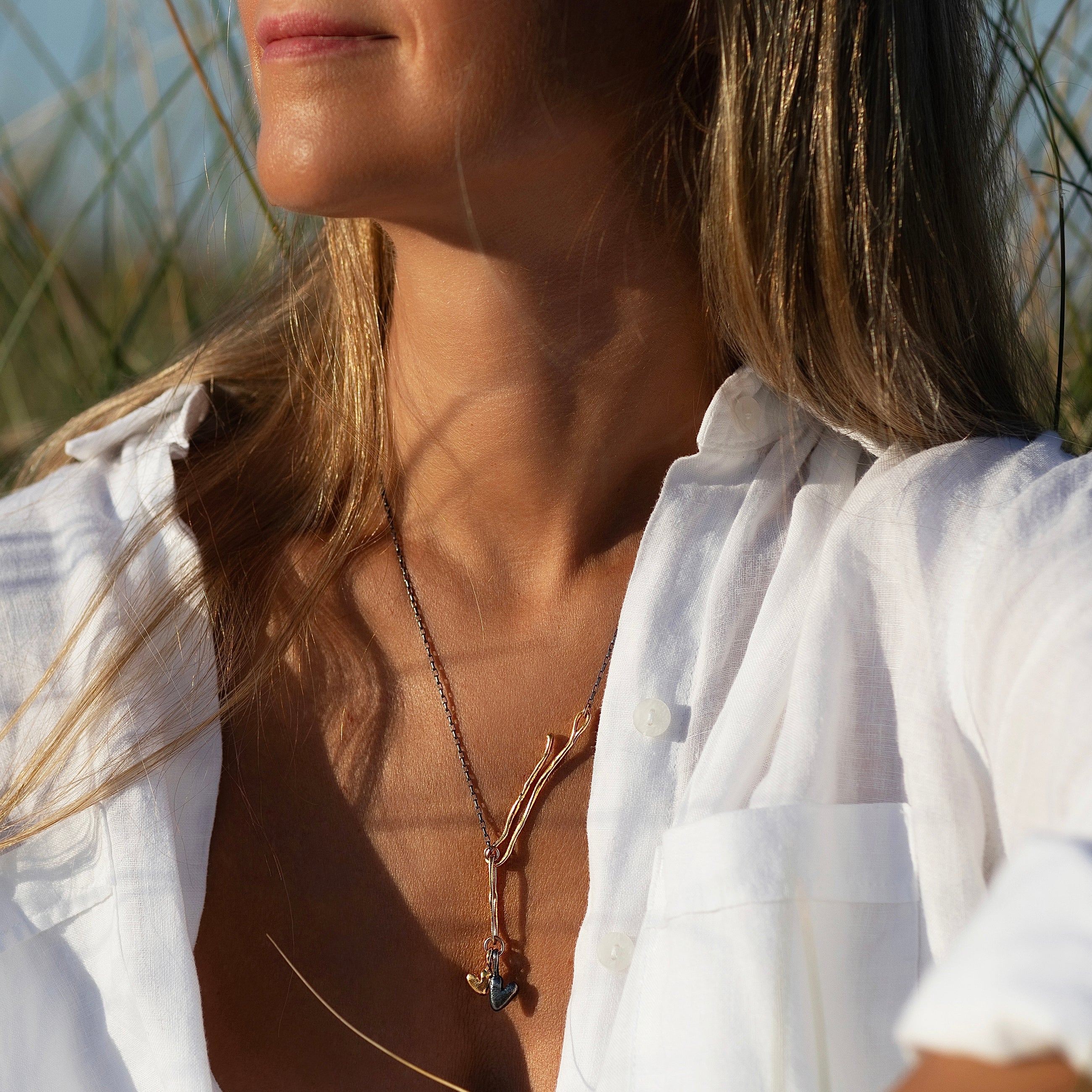 Gold Plated / Oxidised Silver Necklace "Love Hook"