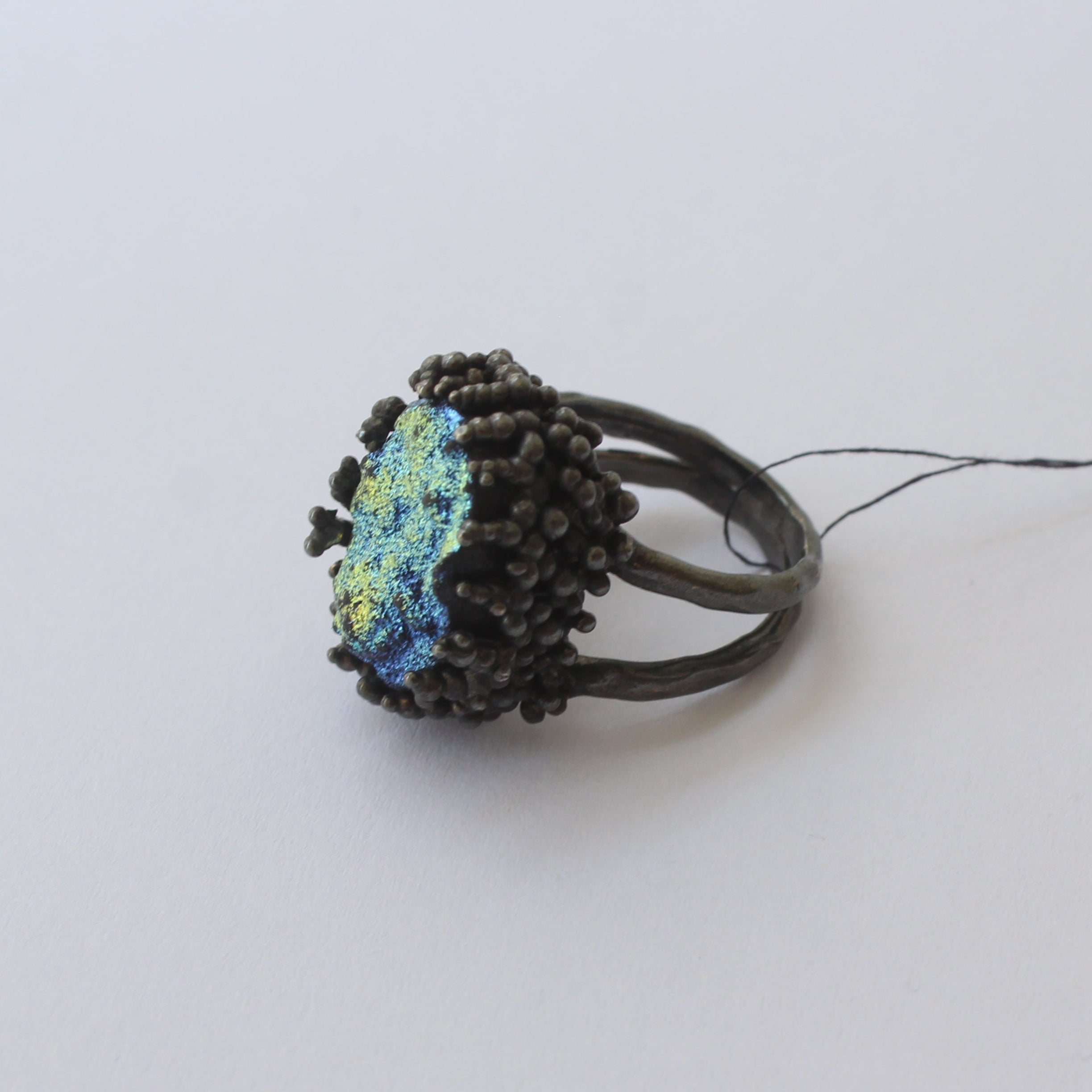 Oxidised Silver Ring with Agate "Coral Magic Lagoon"