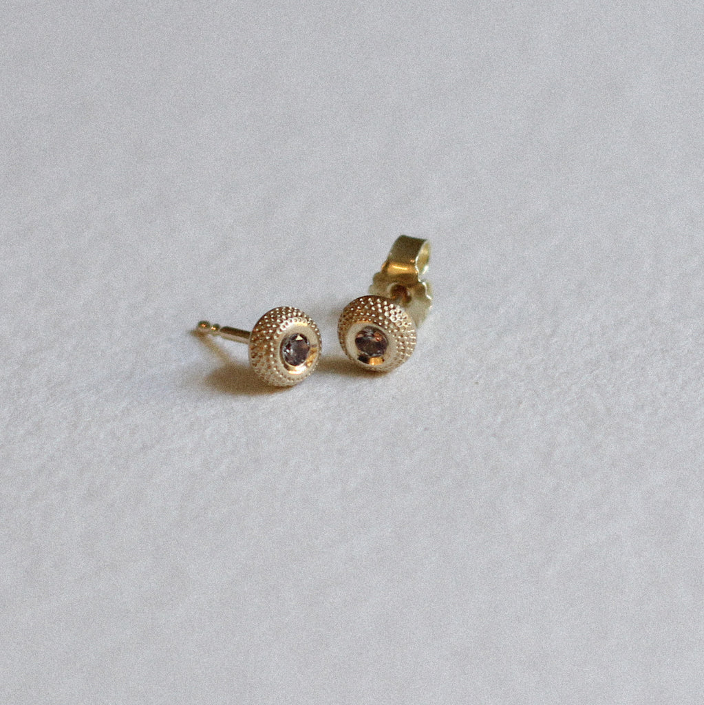 Gold Studs with Greyish Sapphires