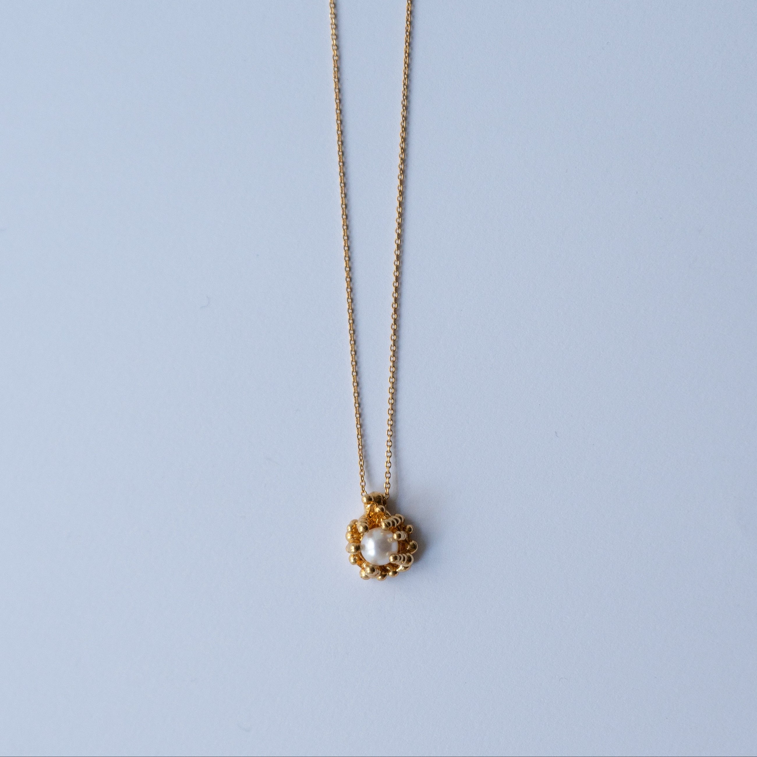 Gold Plated Silver Necklace with Akoya Pearl "Coral Shining Sun"