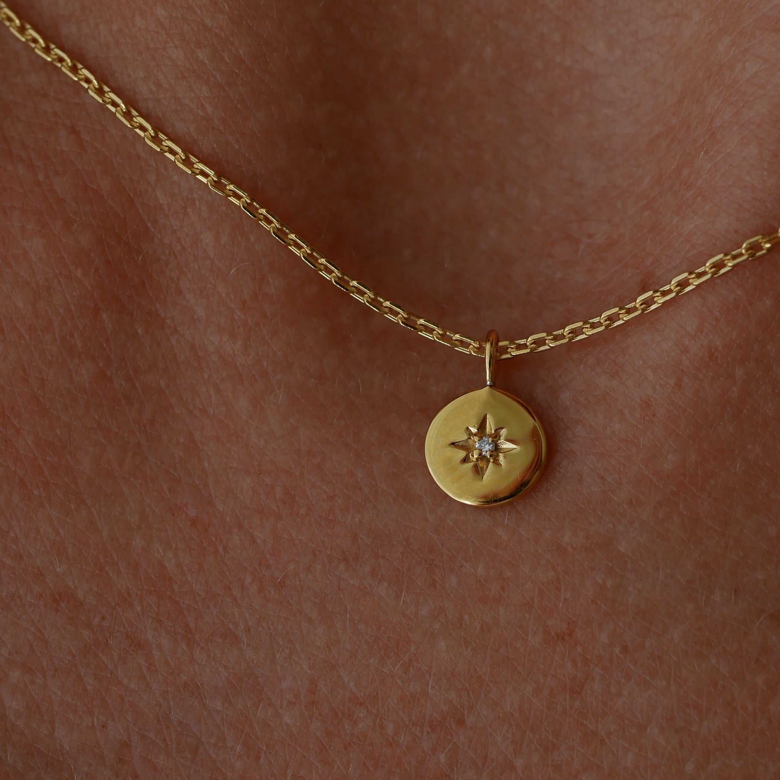 Gold Plated Silver Necklace with Diamond "North Star"