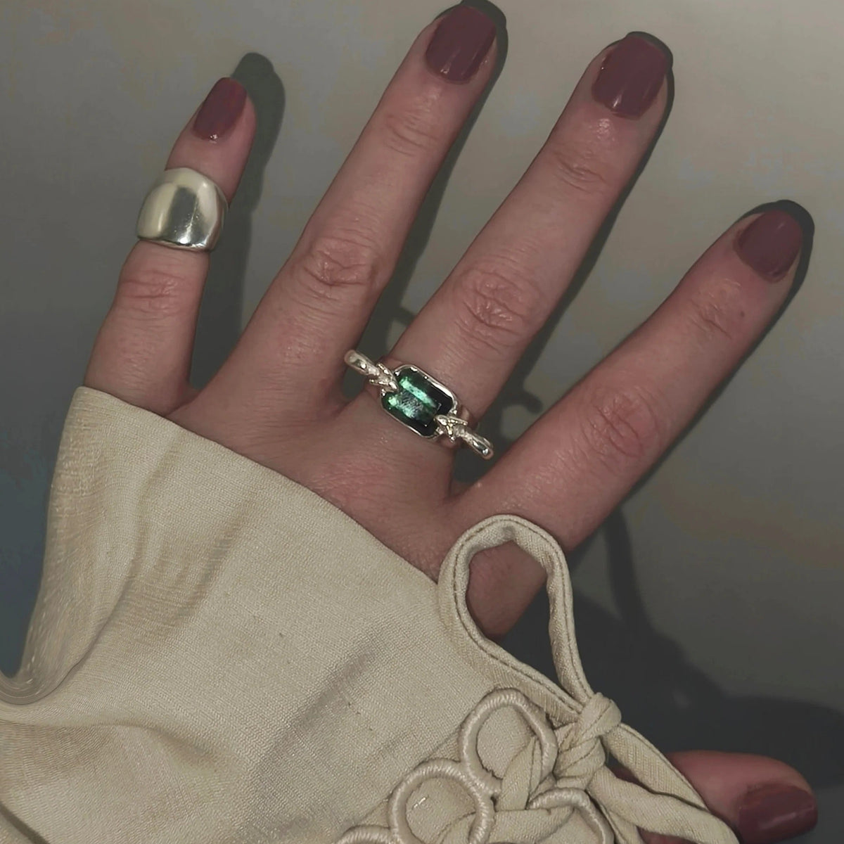 Silver Ring with Tourmaline "Twin Snails"