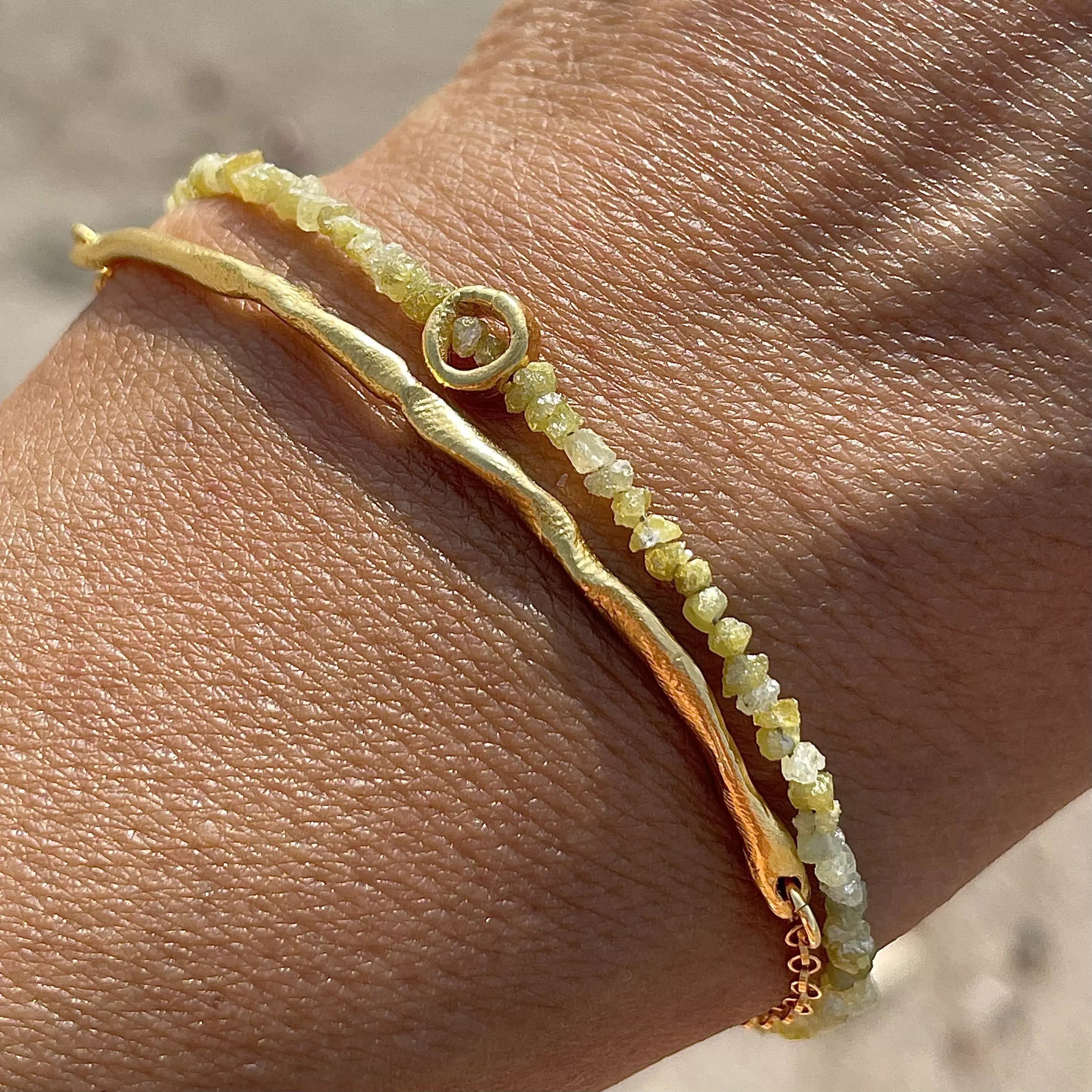 Gold Plated Silver Bracelet with Yellow Raw Diamonds "Circle"
