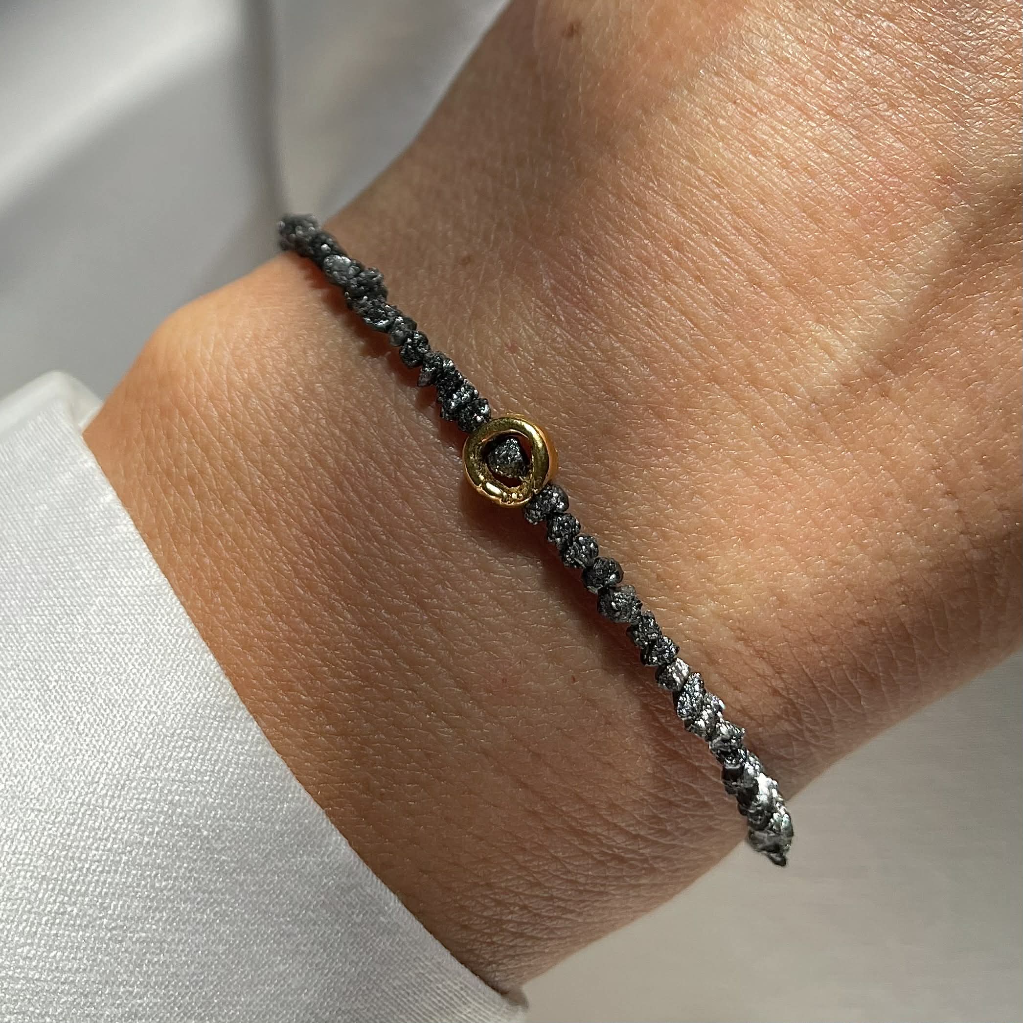 Gold Plated Silver Bracelet with Black Diamonds "Circle"