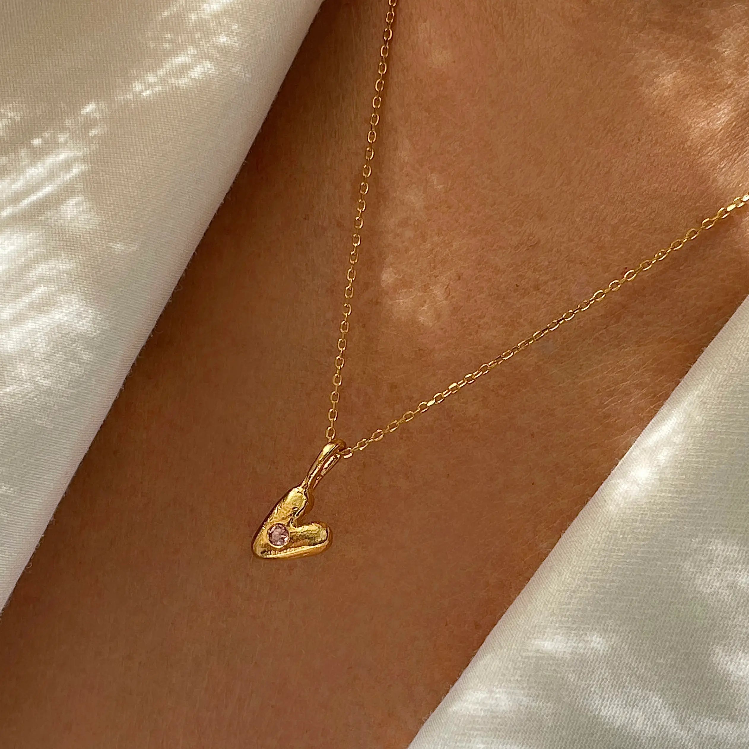 Gold Plated Silver Necklace with Pink Sapphire "Mini Heart"