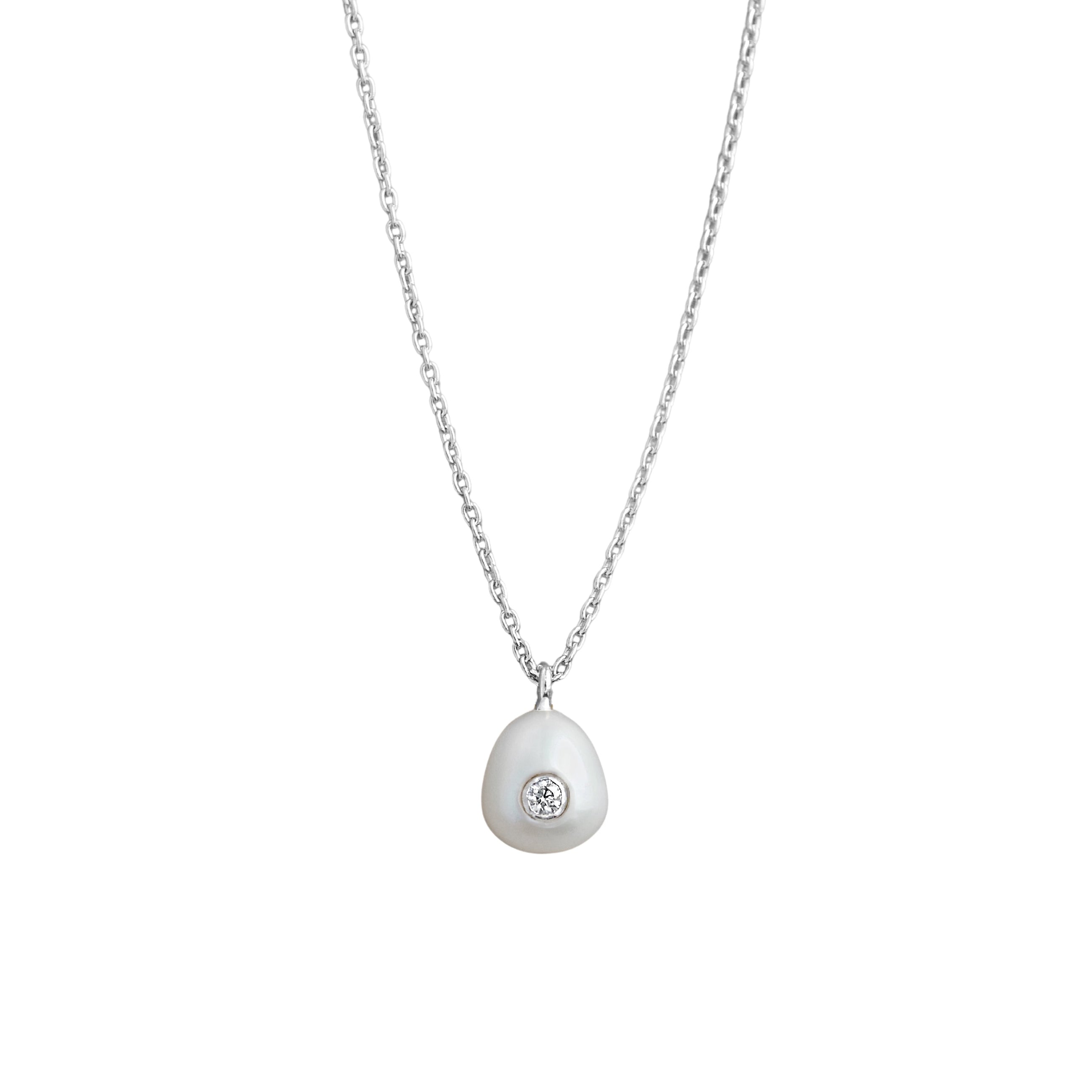 Silver Necklace with Pearl and Moisanitte "Fiona"