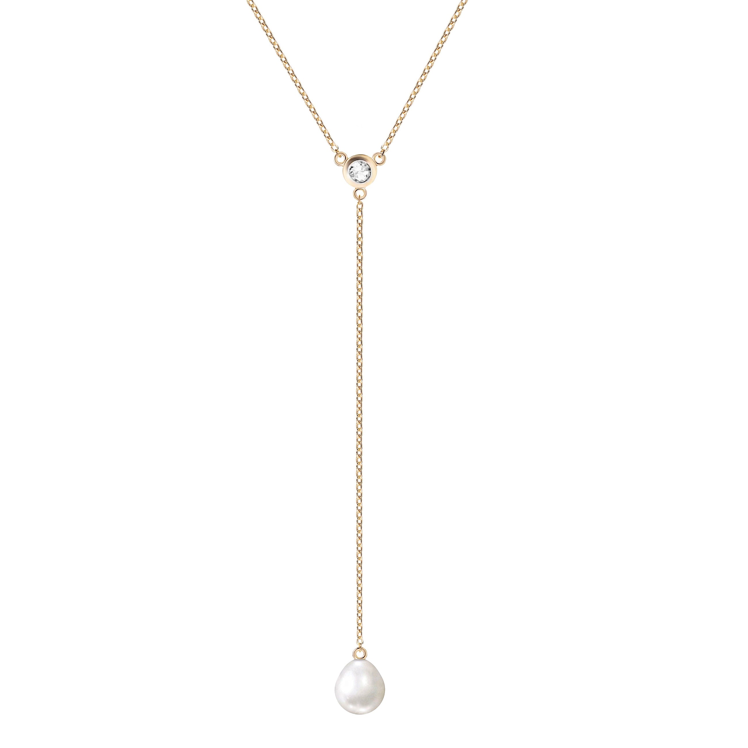 Gold Plated Silver Necklace with Pearl and Topaz "Valencia"