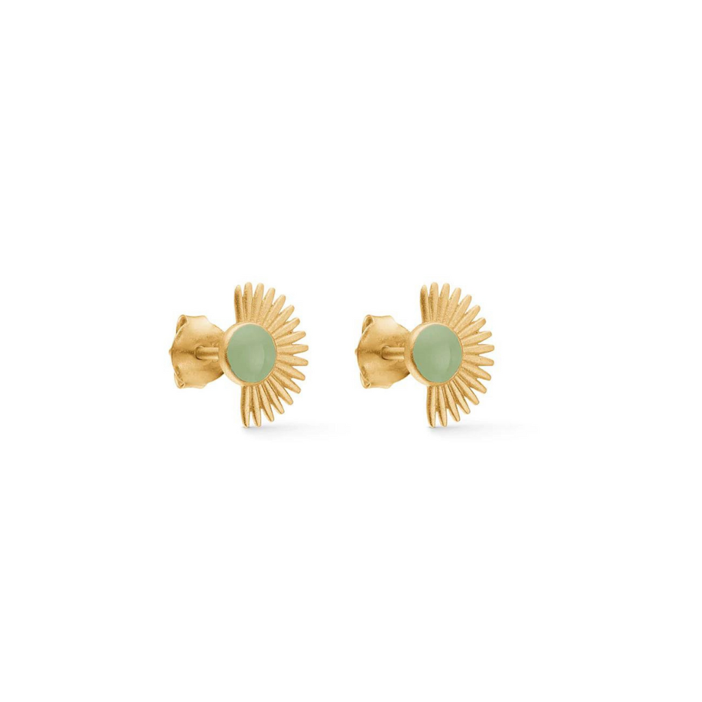 Gold Plated Silver Studs "Soleil Dusty Green"