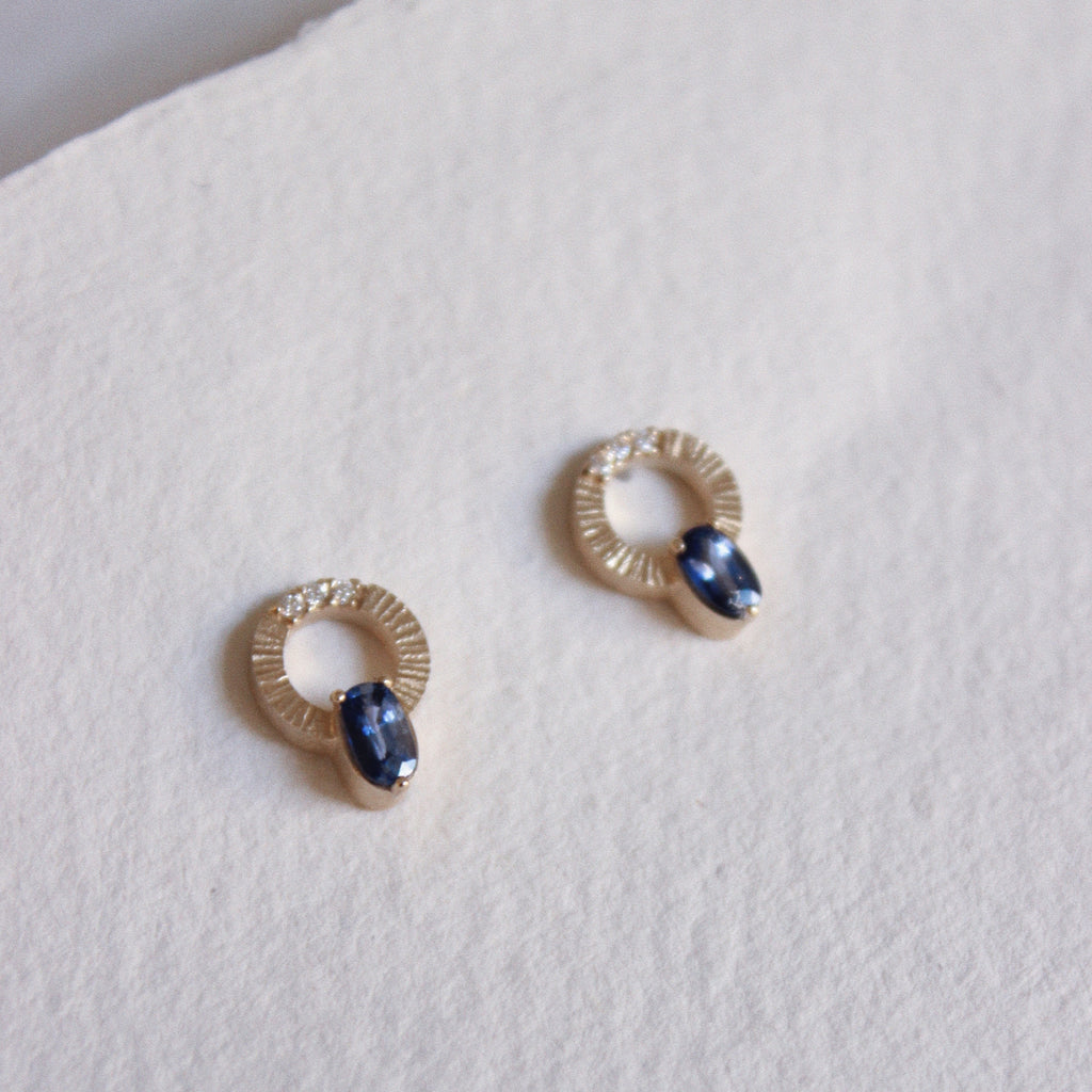 14k Gold Earrings "Orbit" With Sapphires