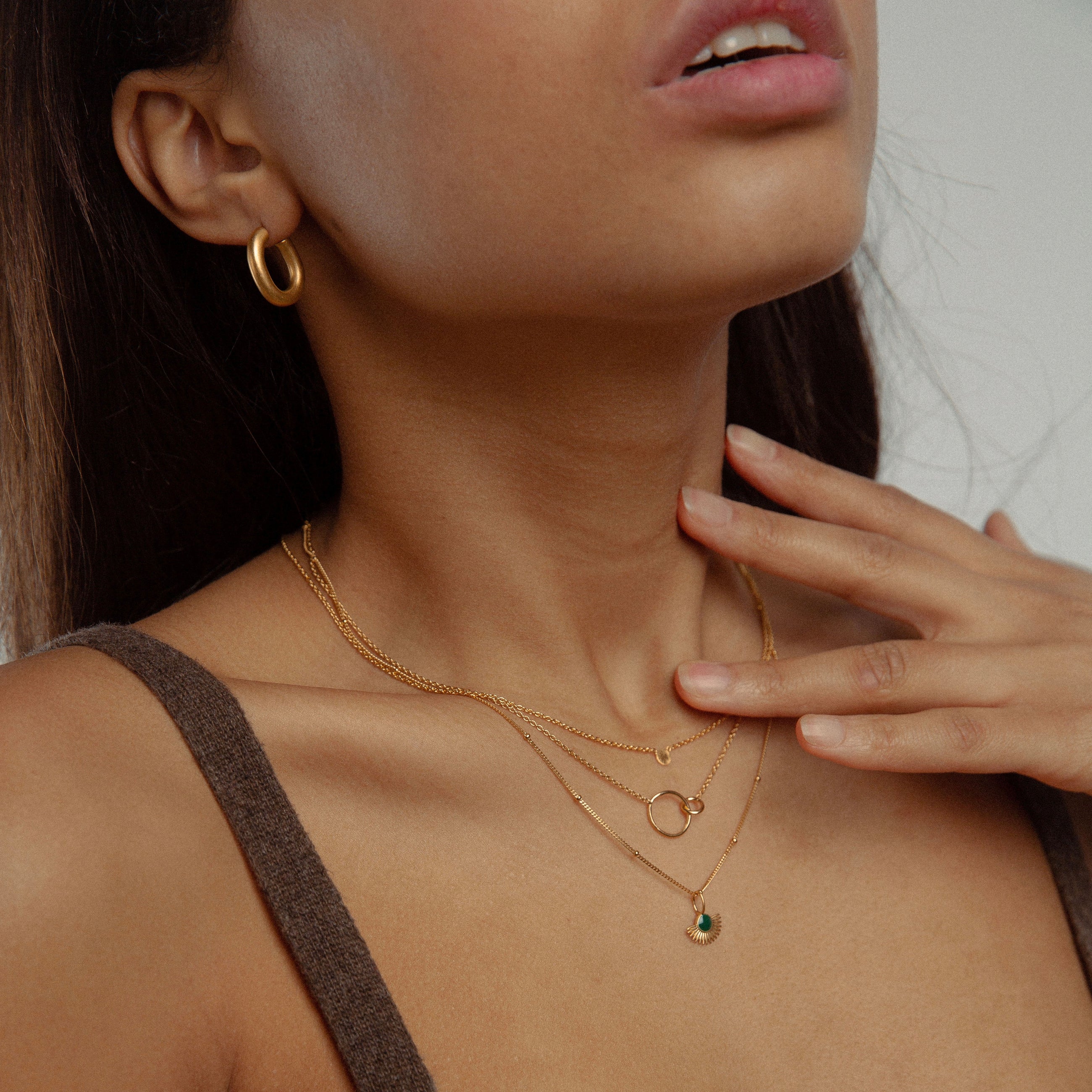 Gold Plated Silver Necklace "Soleil Petrol Green"