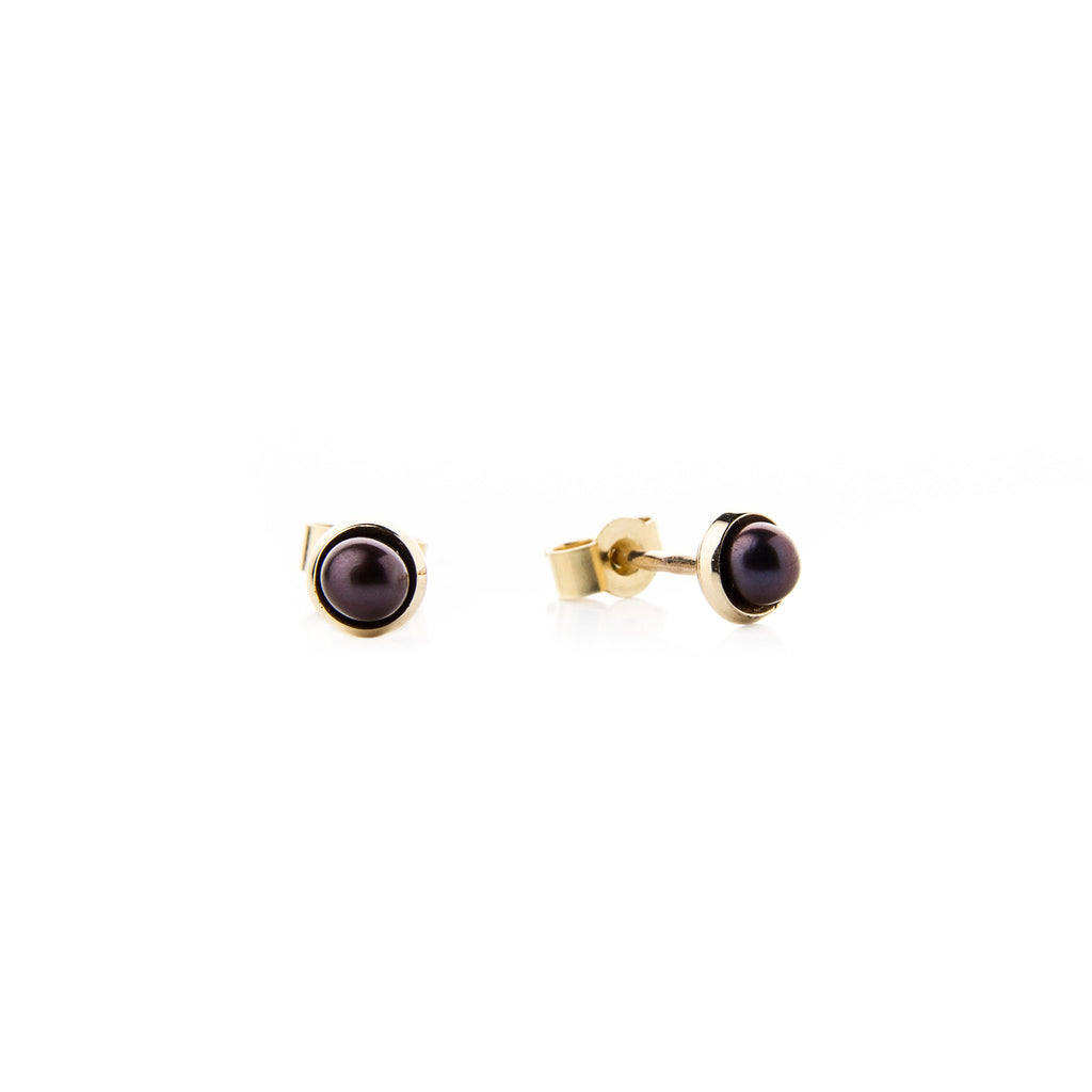 Gold Stud Earrings with Bronze Akoya Pearls