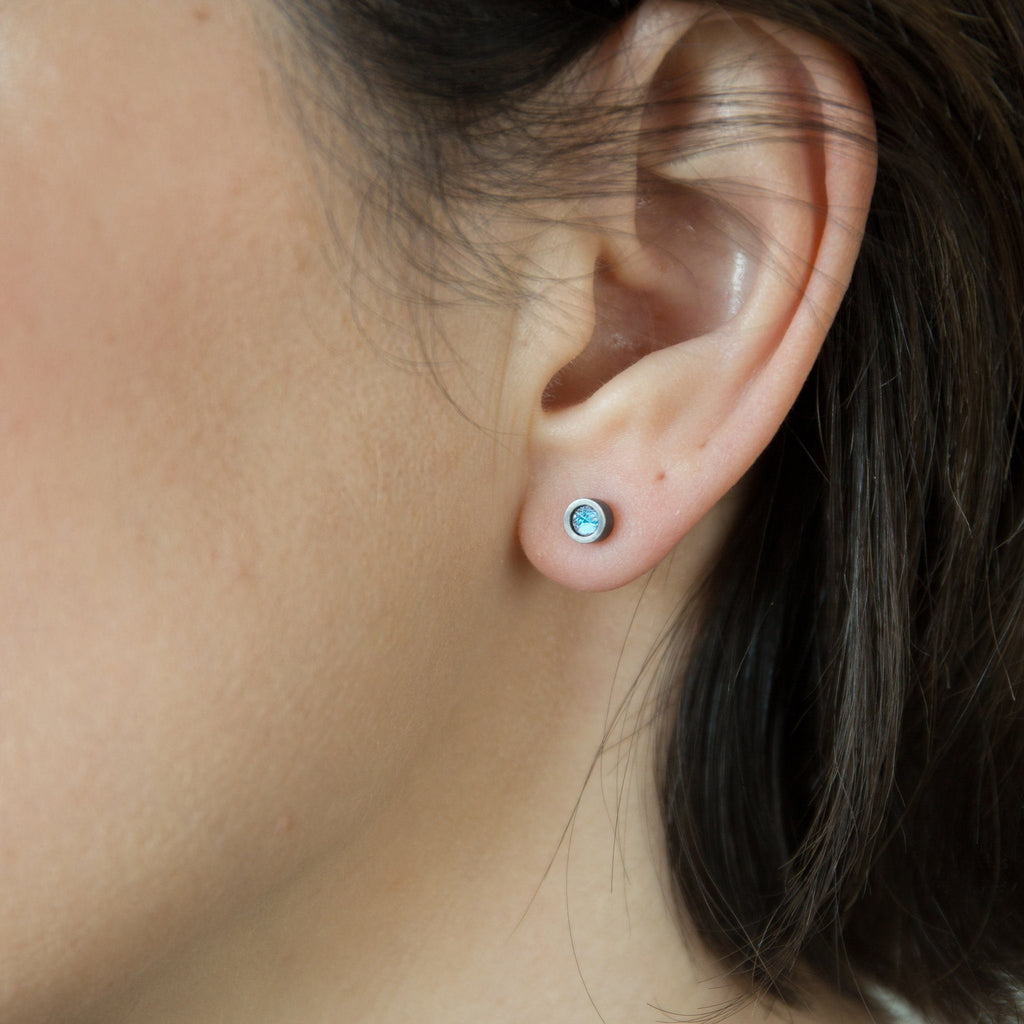 Earrings - Oxidised Silver Studs With Violet Niobium