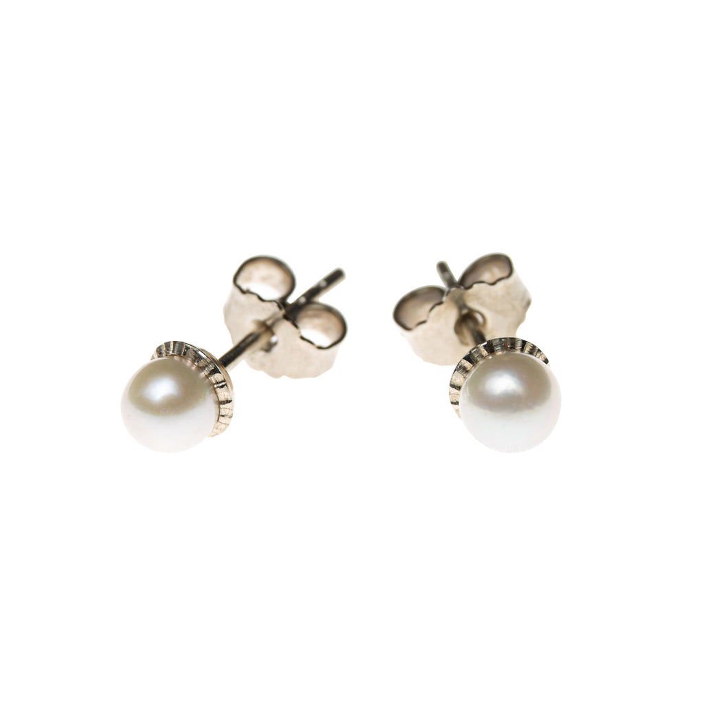 Gold Stud Earrings with White Akoya Pearls
