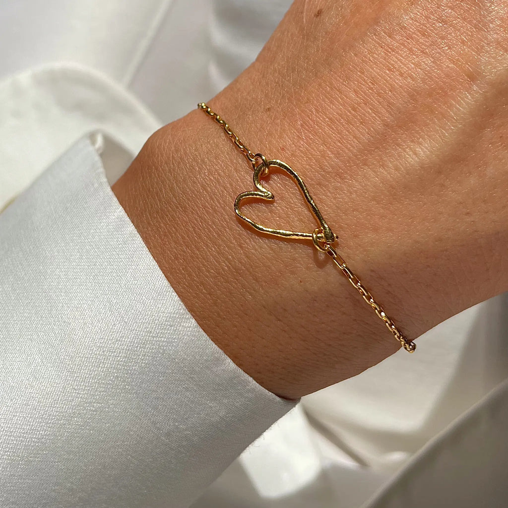 Gold Plated Silver Bracelet "Rough Thin Heart"