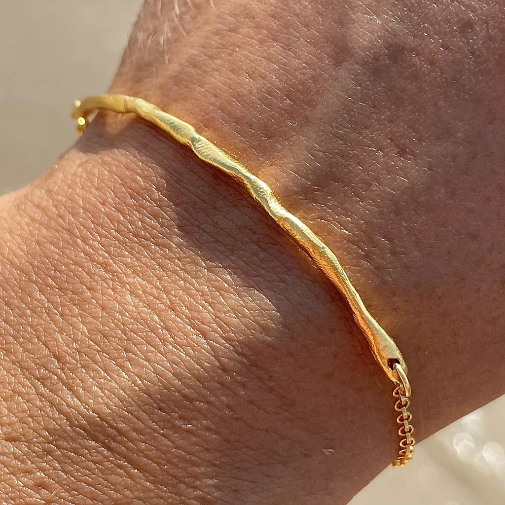 Gold Plated Silver Bracelets Set "Thick Handcrafted"