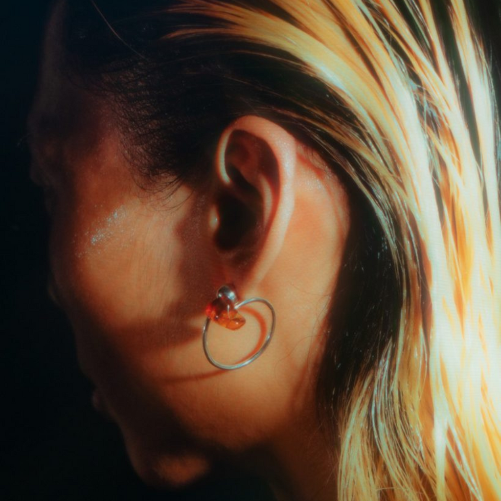 Silver & Amber Orb Hoop Earrings (Large)