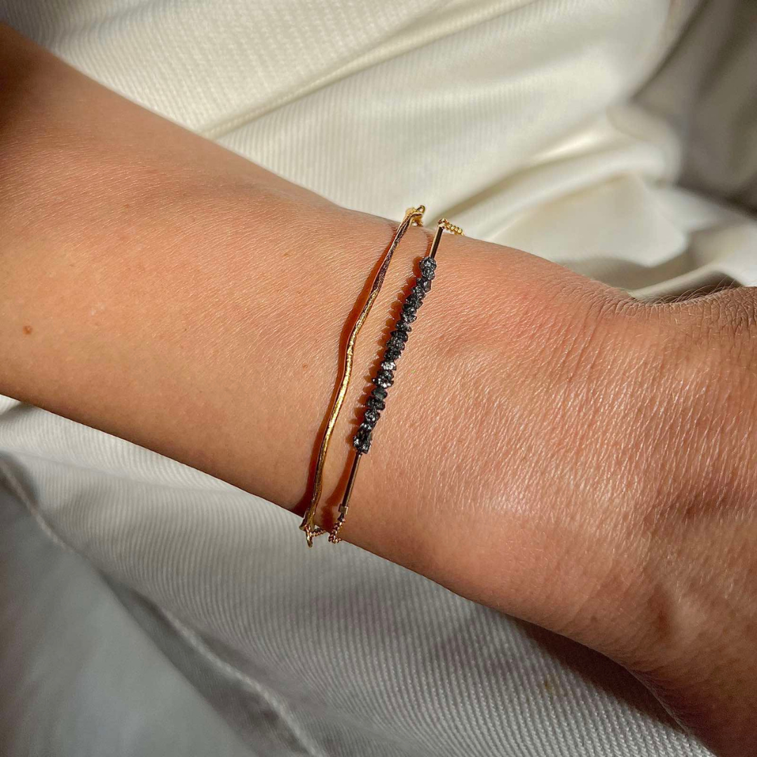 Gold Plated Silver Bracelet with Black Diamonds