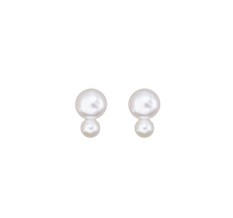Gold Plated Silver Stud Earrings with Pearls "Double"