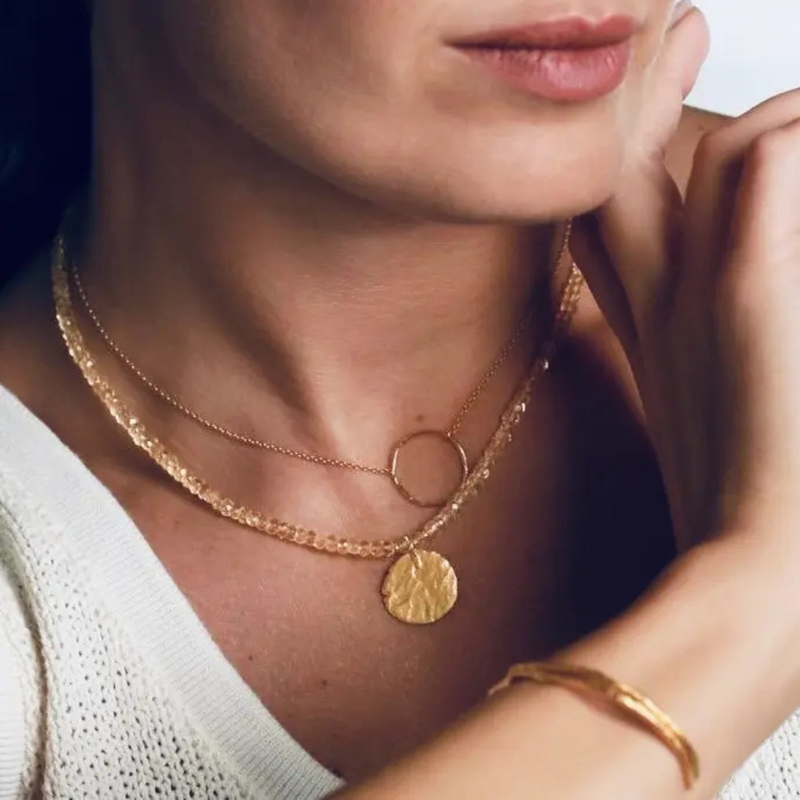 Gold Plated Silver Necklace with Citrine "Fingerprint"
