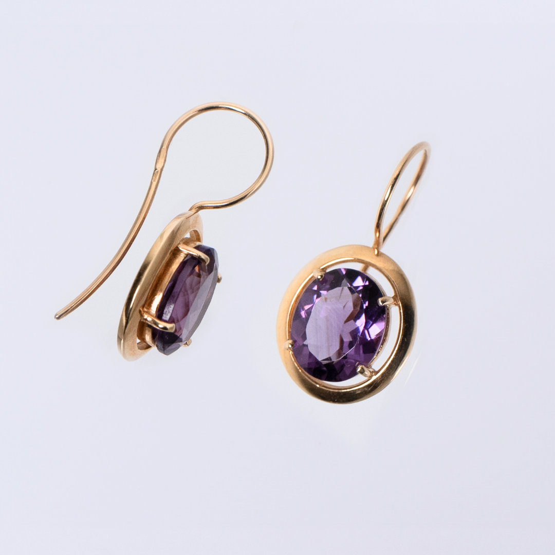 Yellow Gold Earrings with Amethyst