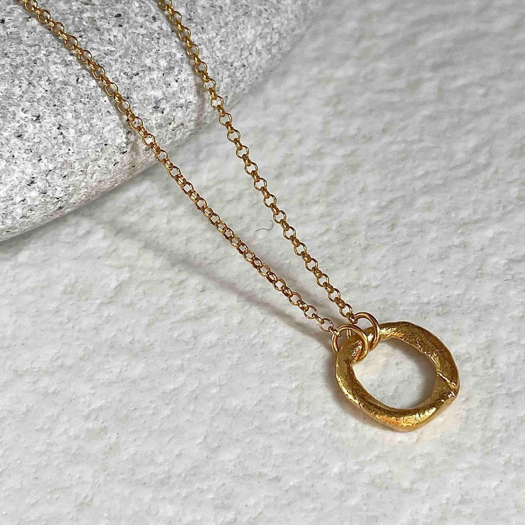 Gold Plated Silver Necklace "Small Fingerprint Circle"
