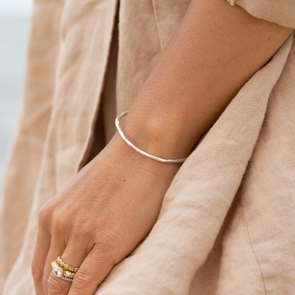 Oxidised Silver Bangle Set "Rough Cuff"