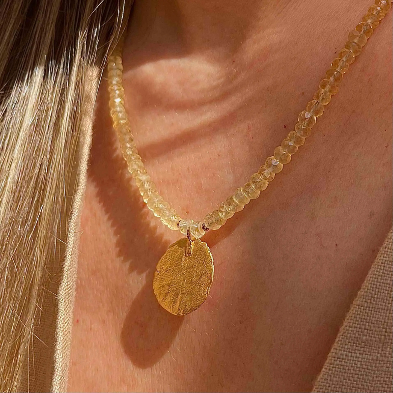 Gold Plated Silver Necklace with Citrine "Fingerprint"